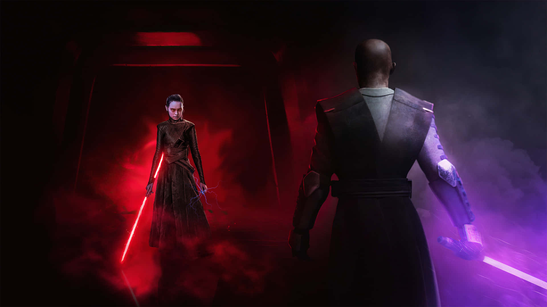 Sith Lord, red lightsaber, purple lightsaber, Full HD Desktop Wallpaper