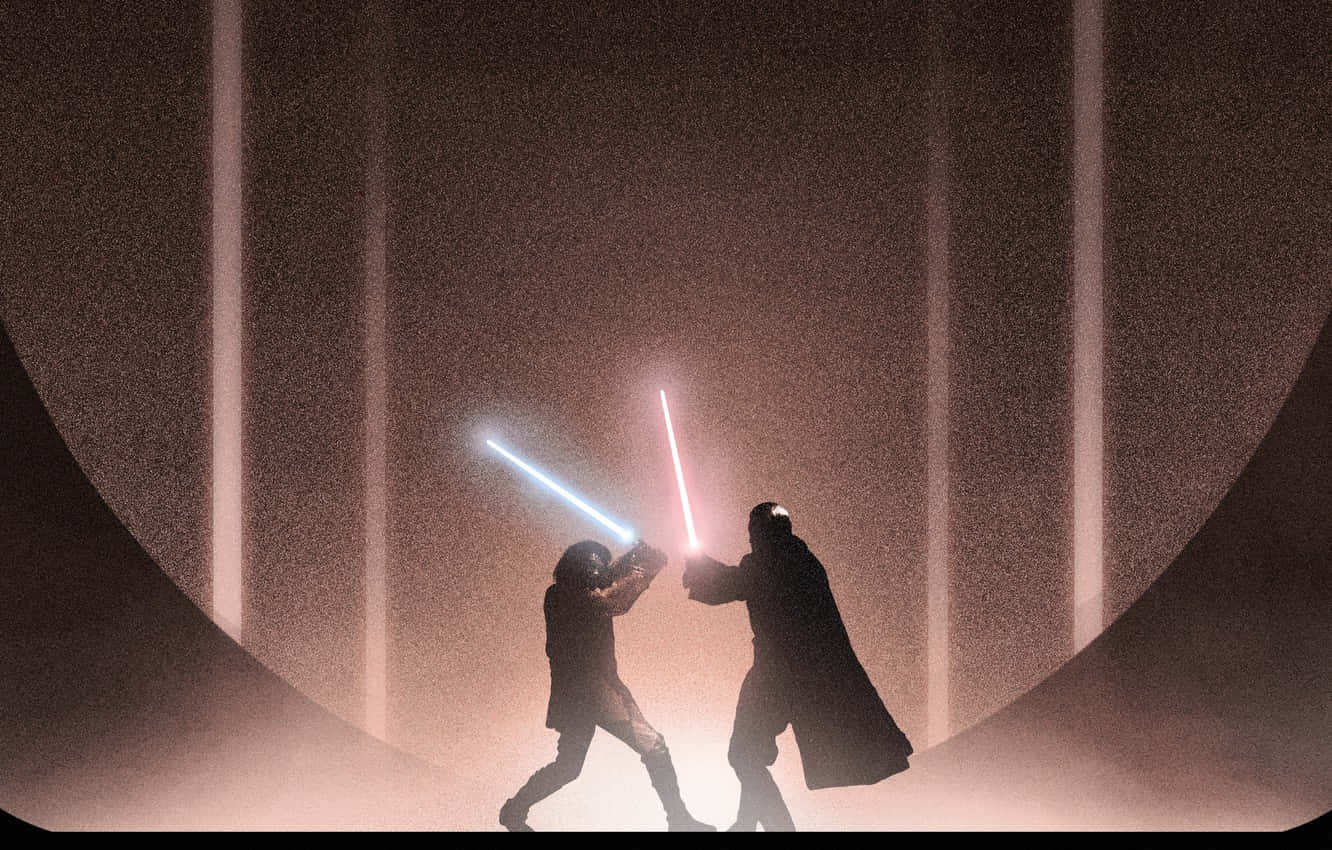 Sith Lord, glowing blue and red lightsabers, circular, dusty arena, HD Desktop Wallpaper