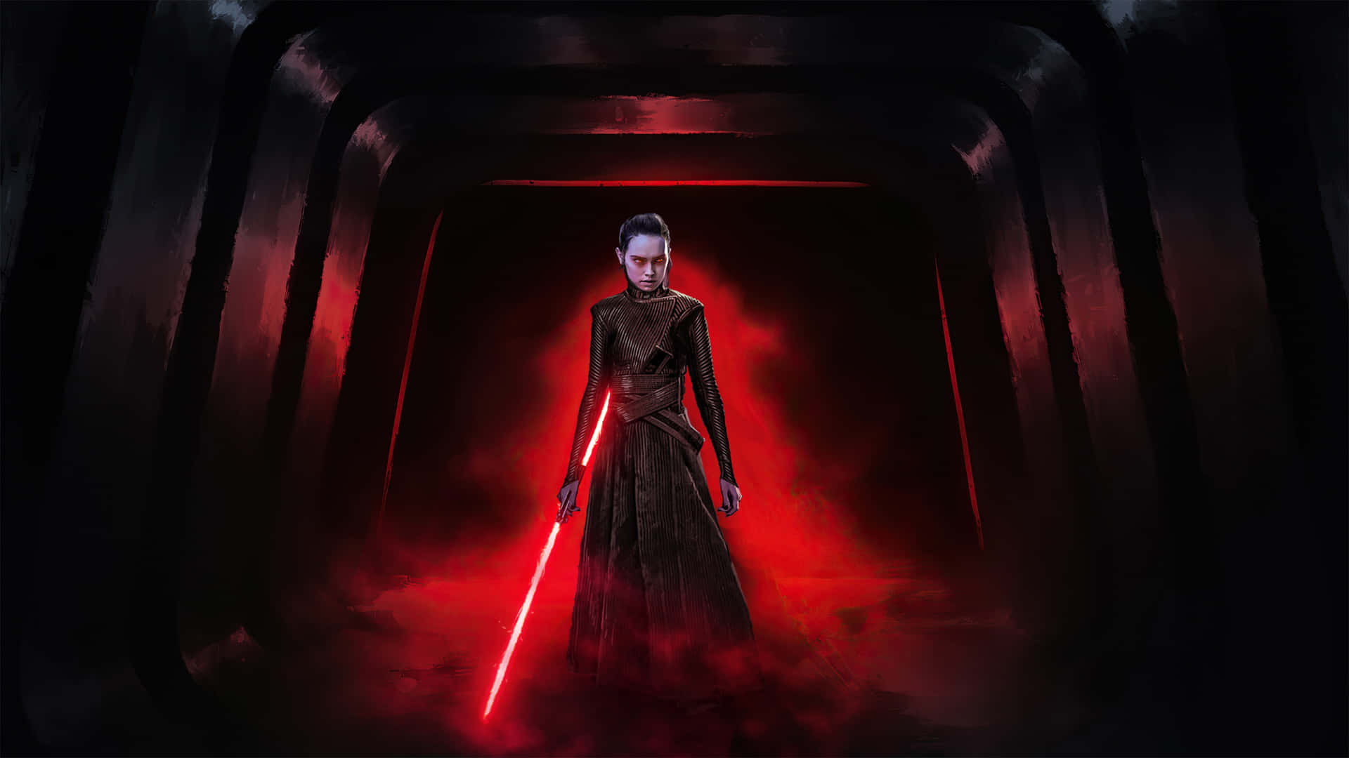 Sith Lord, glowing red lightsaber, red mist, Full HD Desktop Wallpaper
