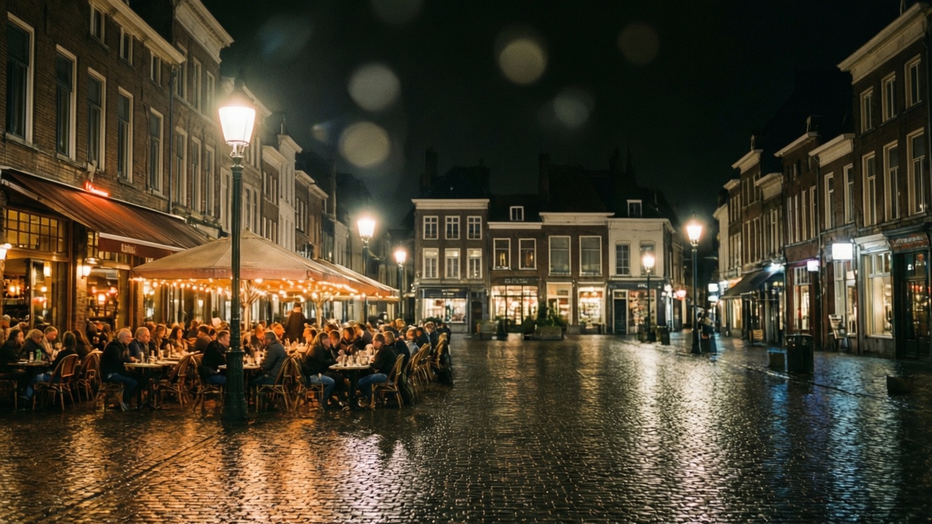 Sittard, night market, outdoor café, Full HD Desktop Wallpaper