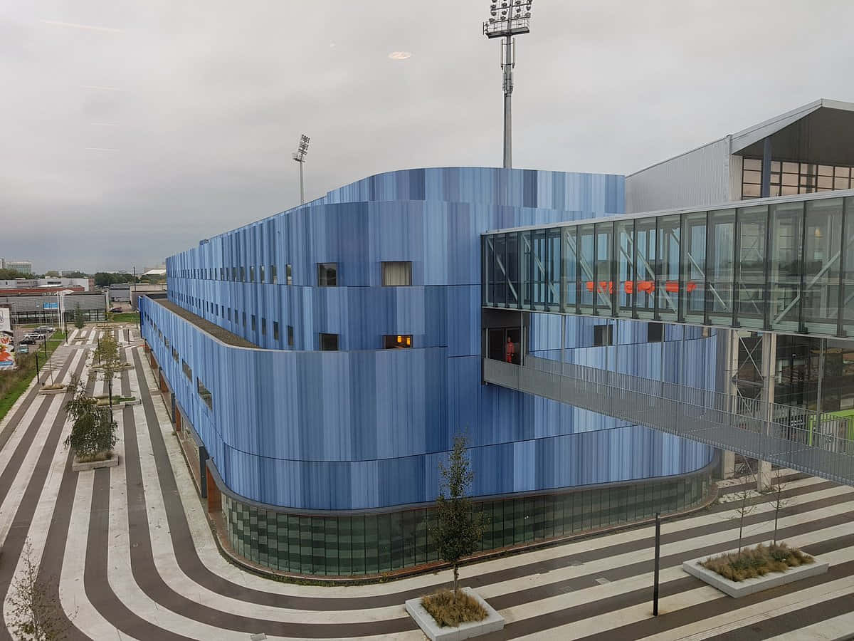 Sittard, modern architecture, blue corrugated metal building, SD Desktop Wallpaper