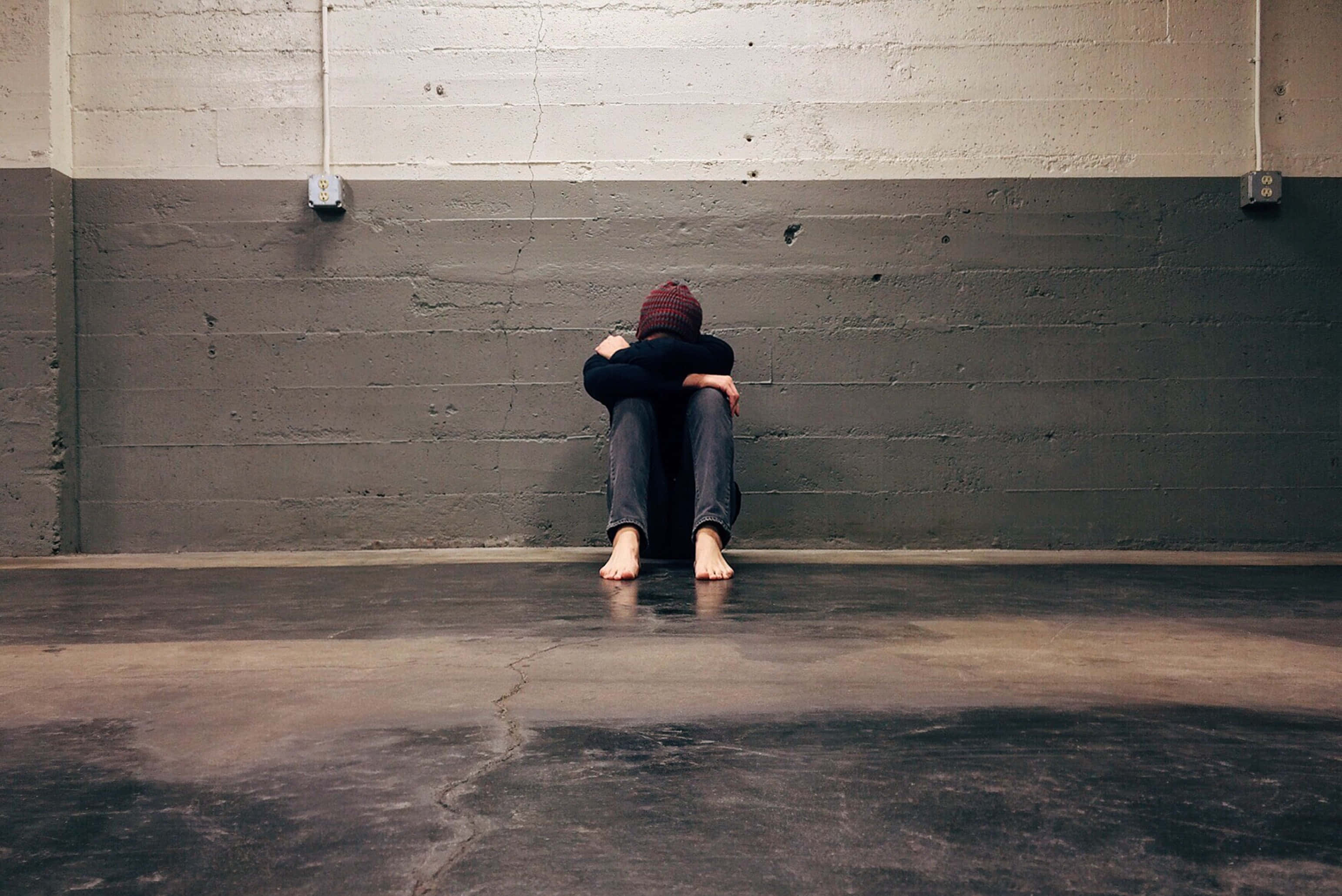 Alone Depressed PFP, cracked concrete wall, stark, 2K Desktop Wallpaper