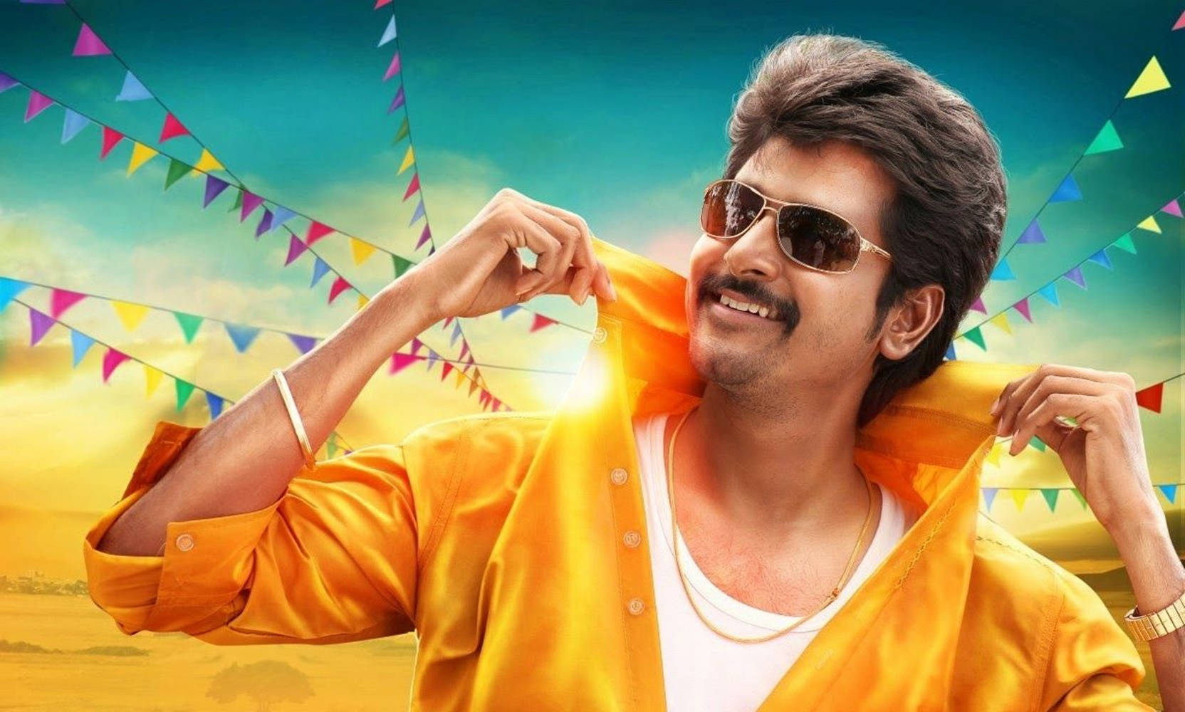 Sivakarthikeyan, yellow shirt, fiesta flags, HD Desktop Wallpaper