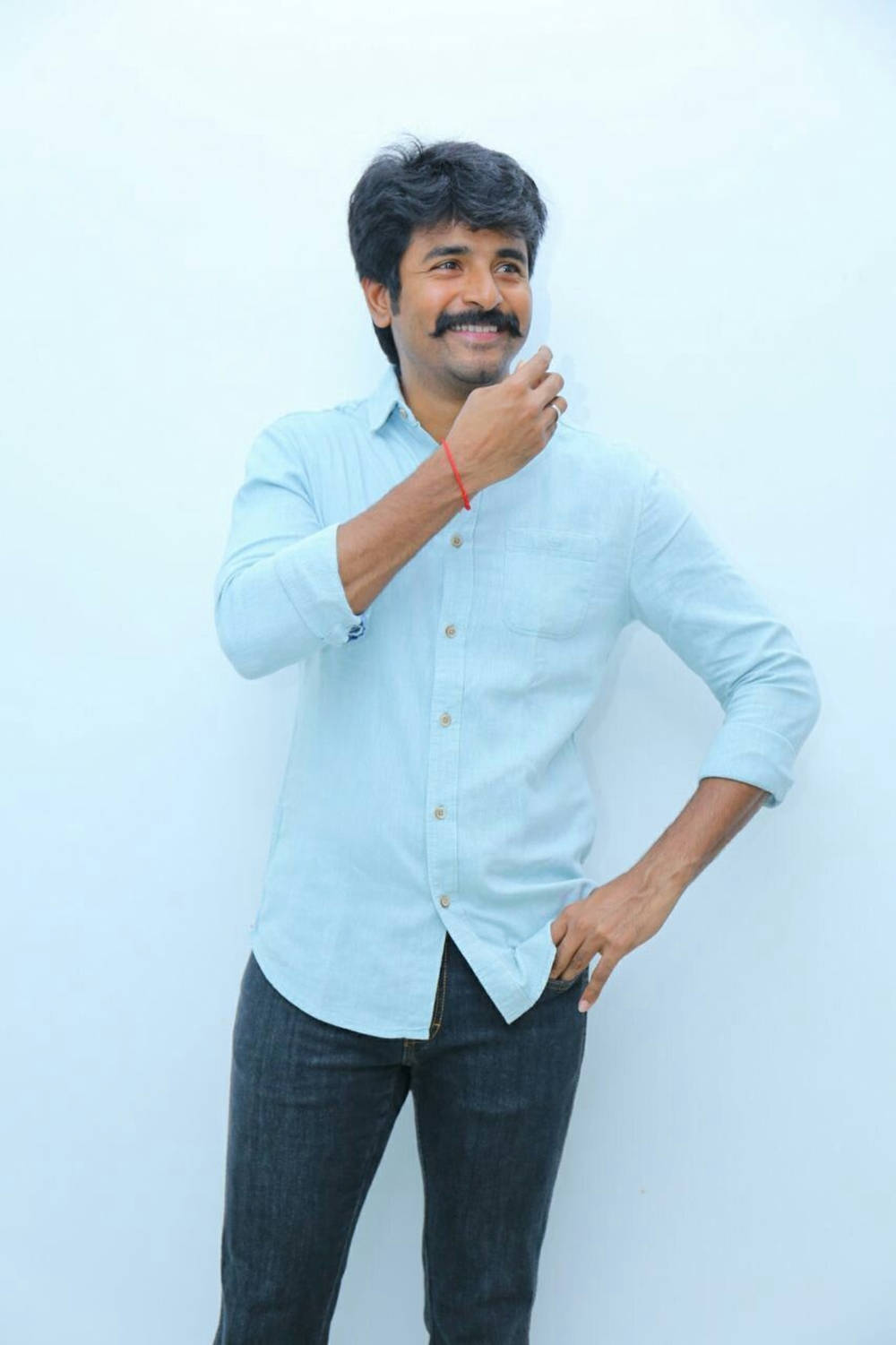 Sivakarthikeyan, light blue shirt, mustache, HD Phone Wallpaper