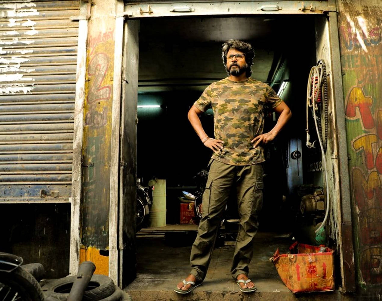 Sivakarthikeyan, graffiti wall, garage doorway, SD Desktop Wallpaper