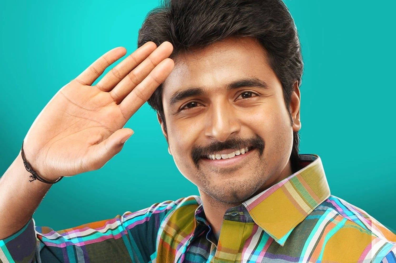 Sivakarthikeyan, teal background, mustache, HD Desktop Wallpaper