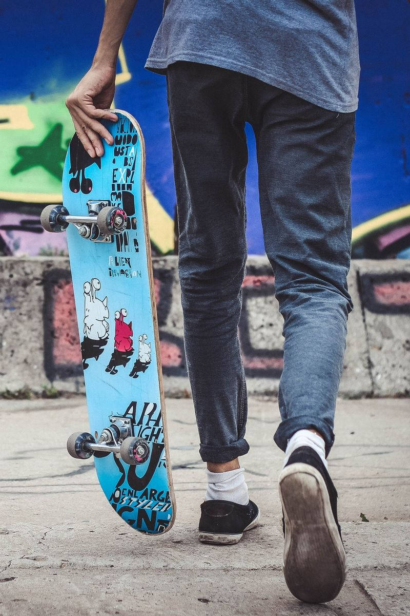 boy, skateboard, vibrant blue, SD Phone Wallpaper