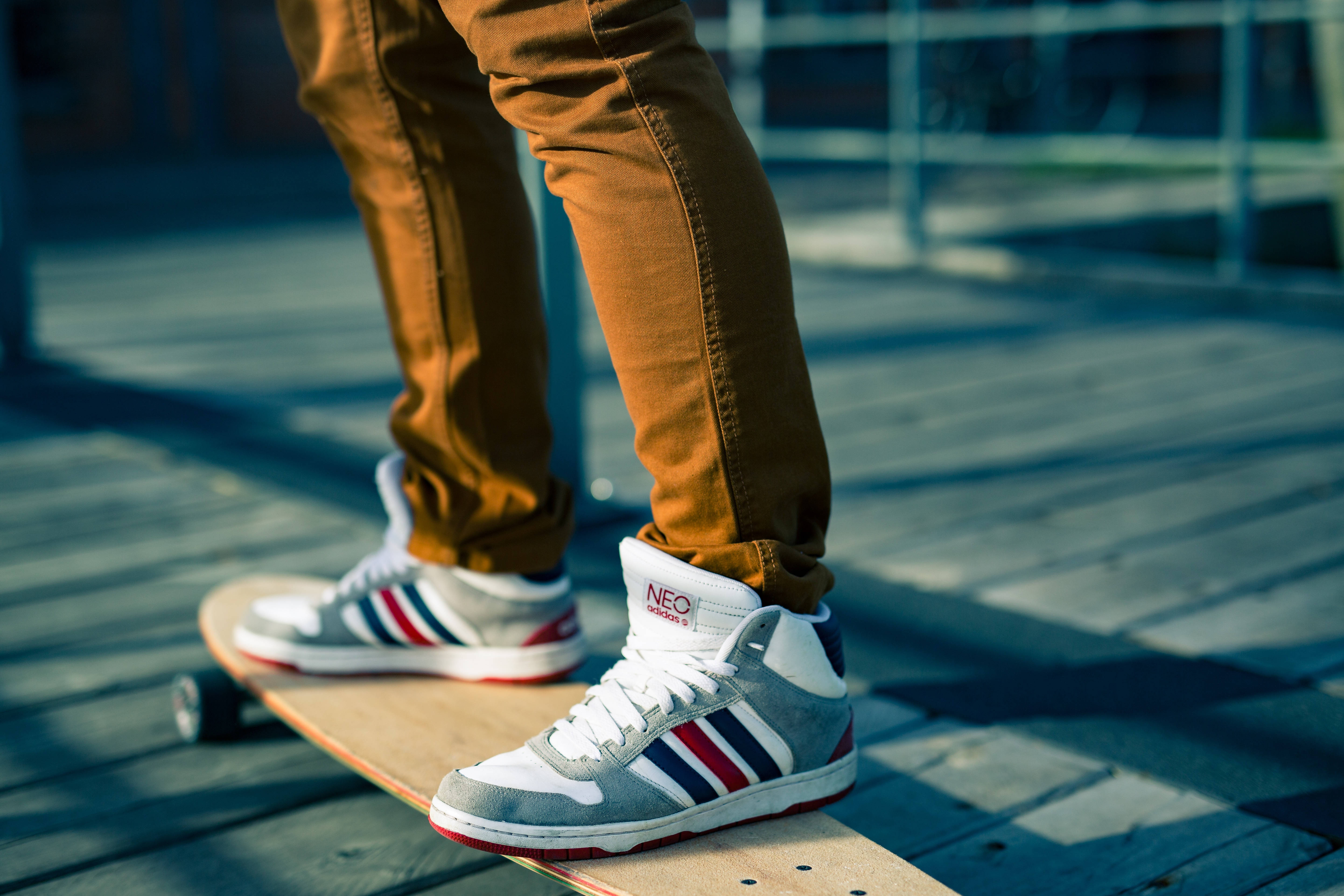 adidas neo, leather and lace sneakers, gray red and white, 5K Desktop Wallpaper