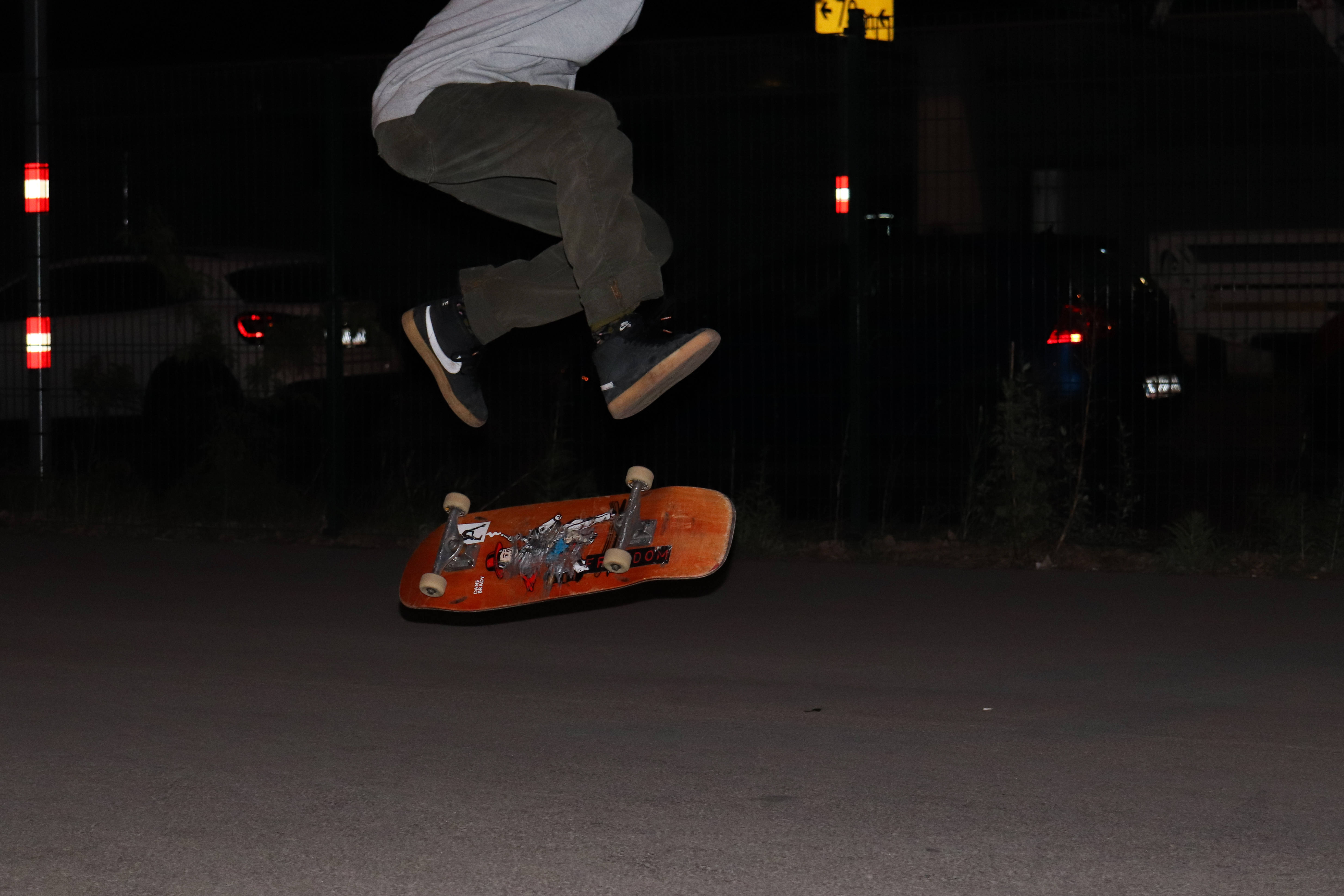 skateboarder, mid-air performing a trick, night, 5K Desktop Wallpaper