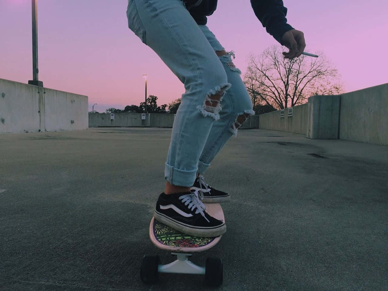 retro skateboard, pink skateboard, twilight, HD Desktop Wallpaper