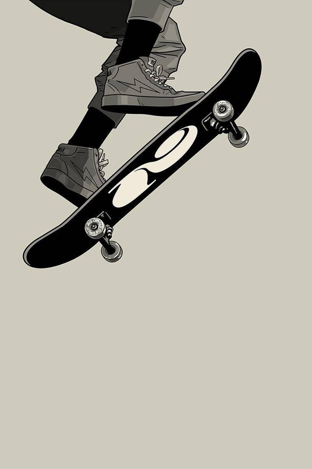 black skateboard, white graphic, muted beige background, HD Phone Wallpaper