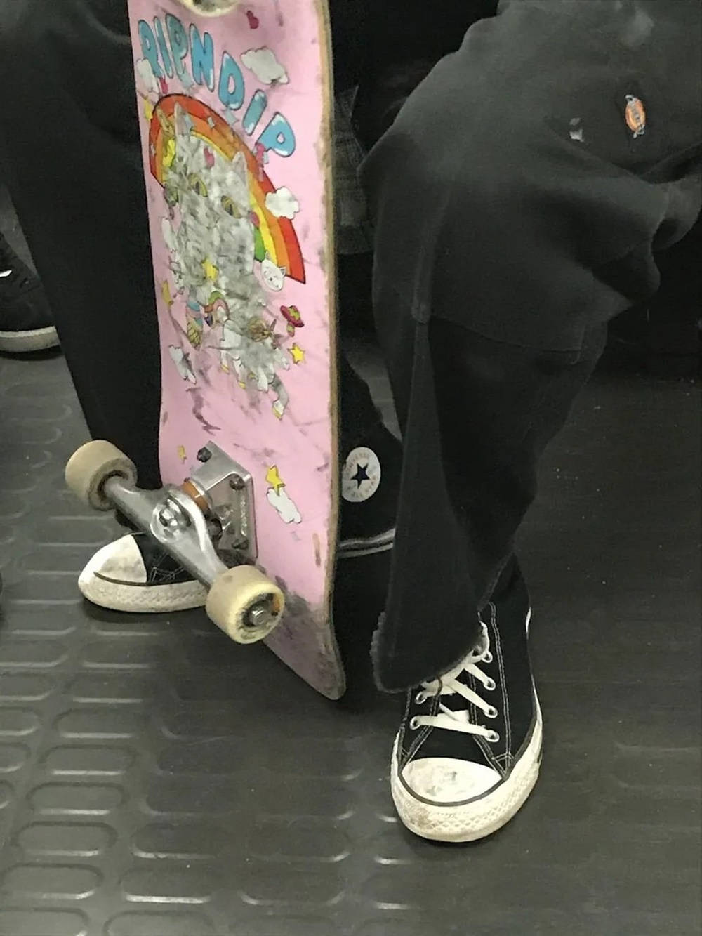 black Converse sneakers, pink Ripndip skateboard, worn wheels, HD Phone Wallpaper