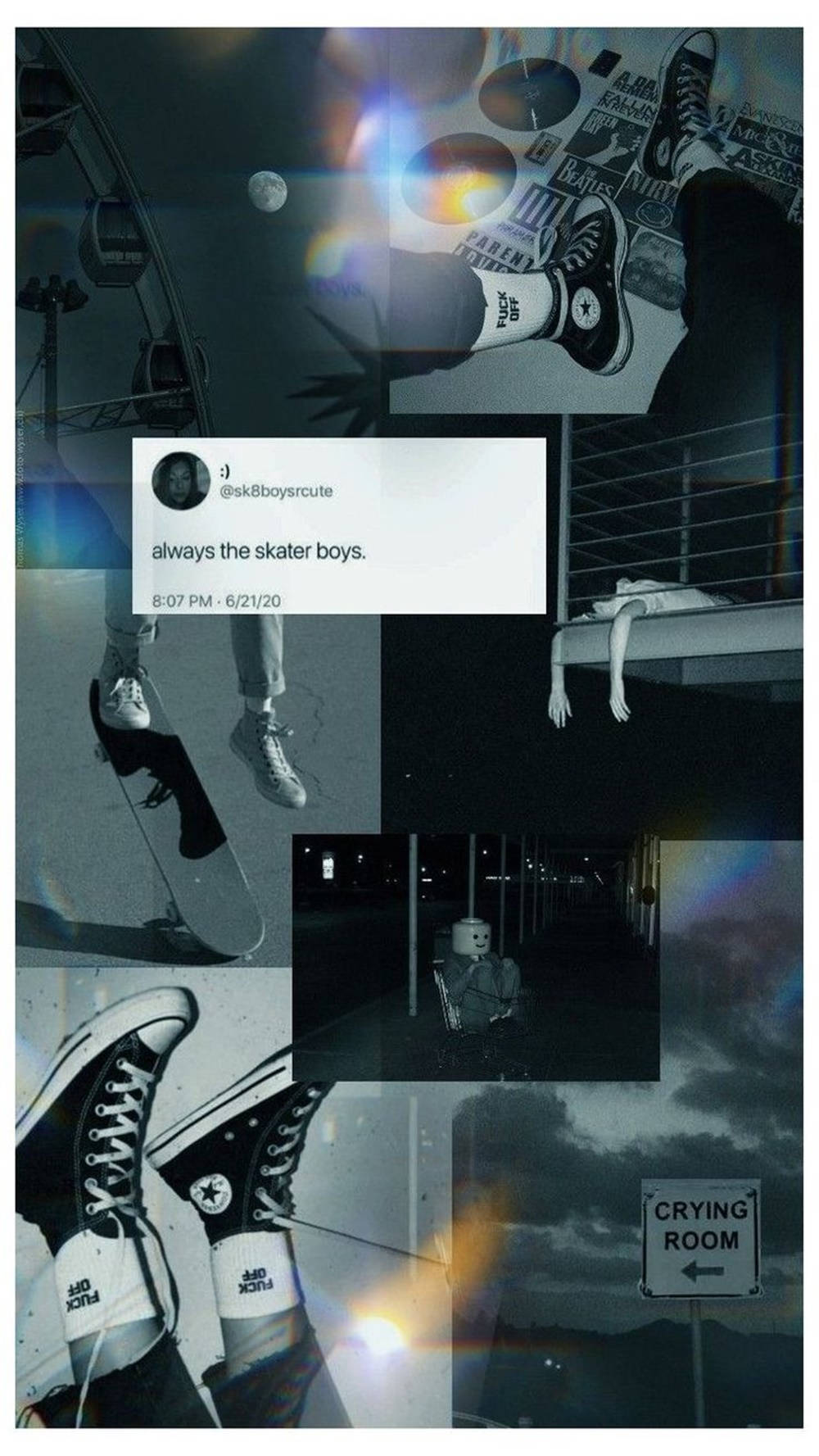 Converse sneakers, crying room sign, black and white rainbow collage, HD Phone Wallpaper