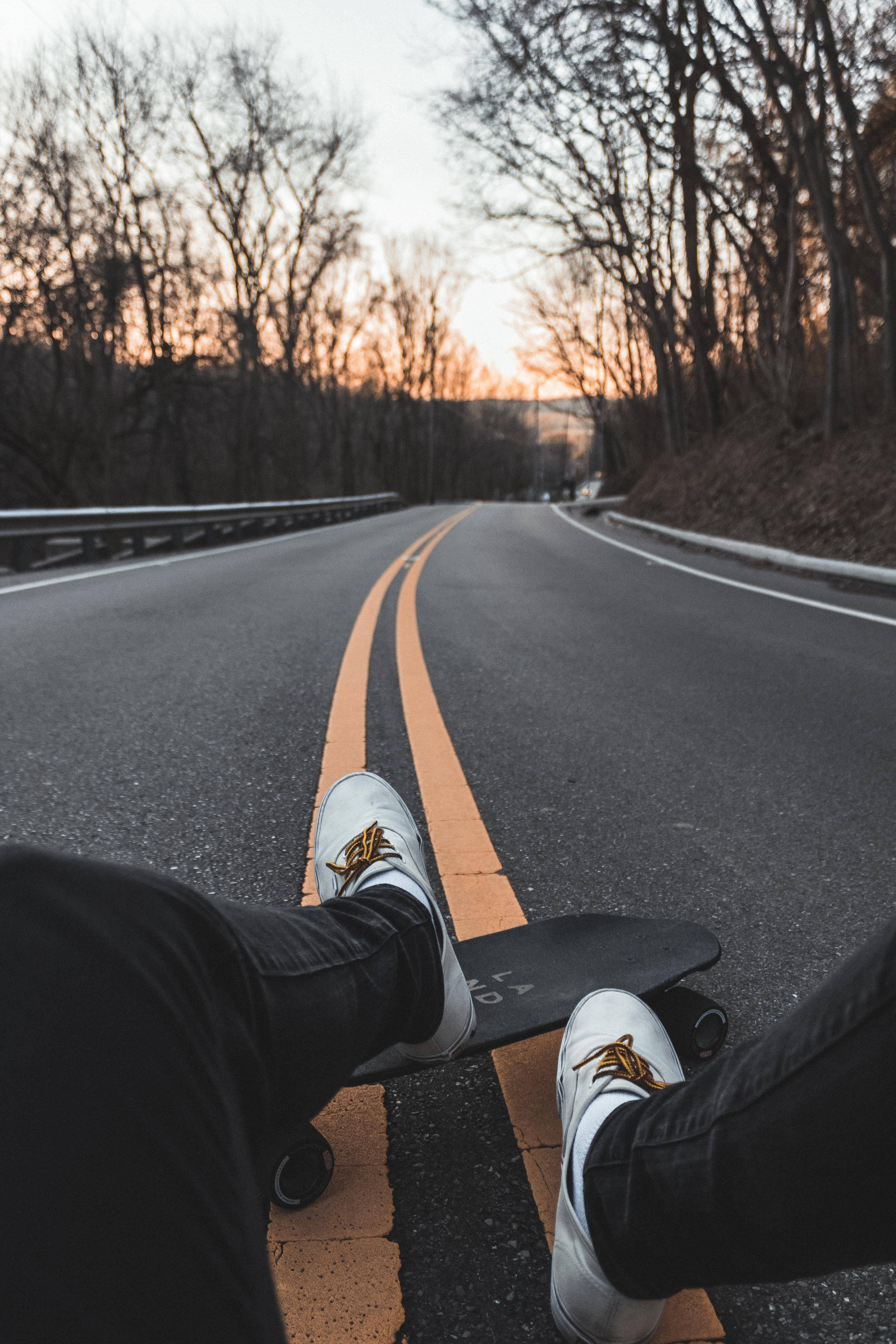 narrow road, sunset, bare trees, 5K Phone Wallpaper