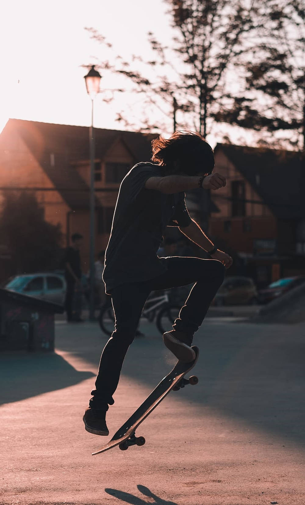 skateboarder, sunset, warm golden light, HD Phone Wallpaper