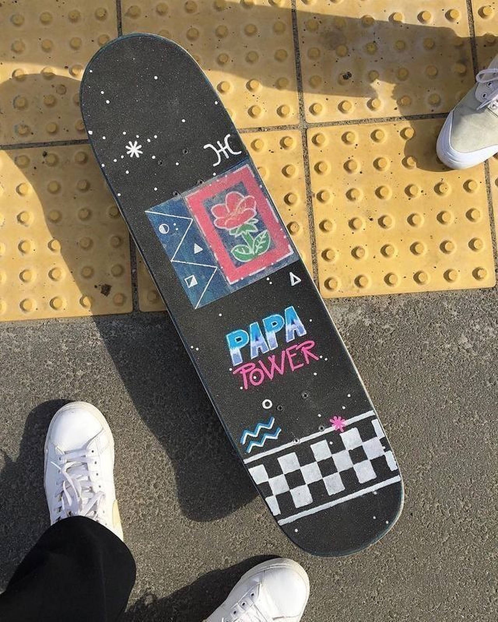 Skater Boy Aesthetic, colorful retro design, yellow tactile paving, Full HD Phone Wallpaper