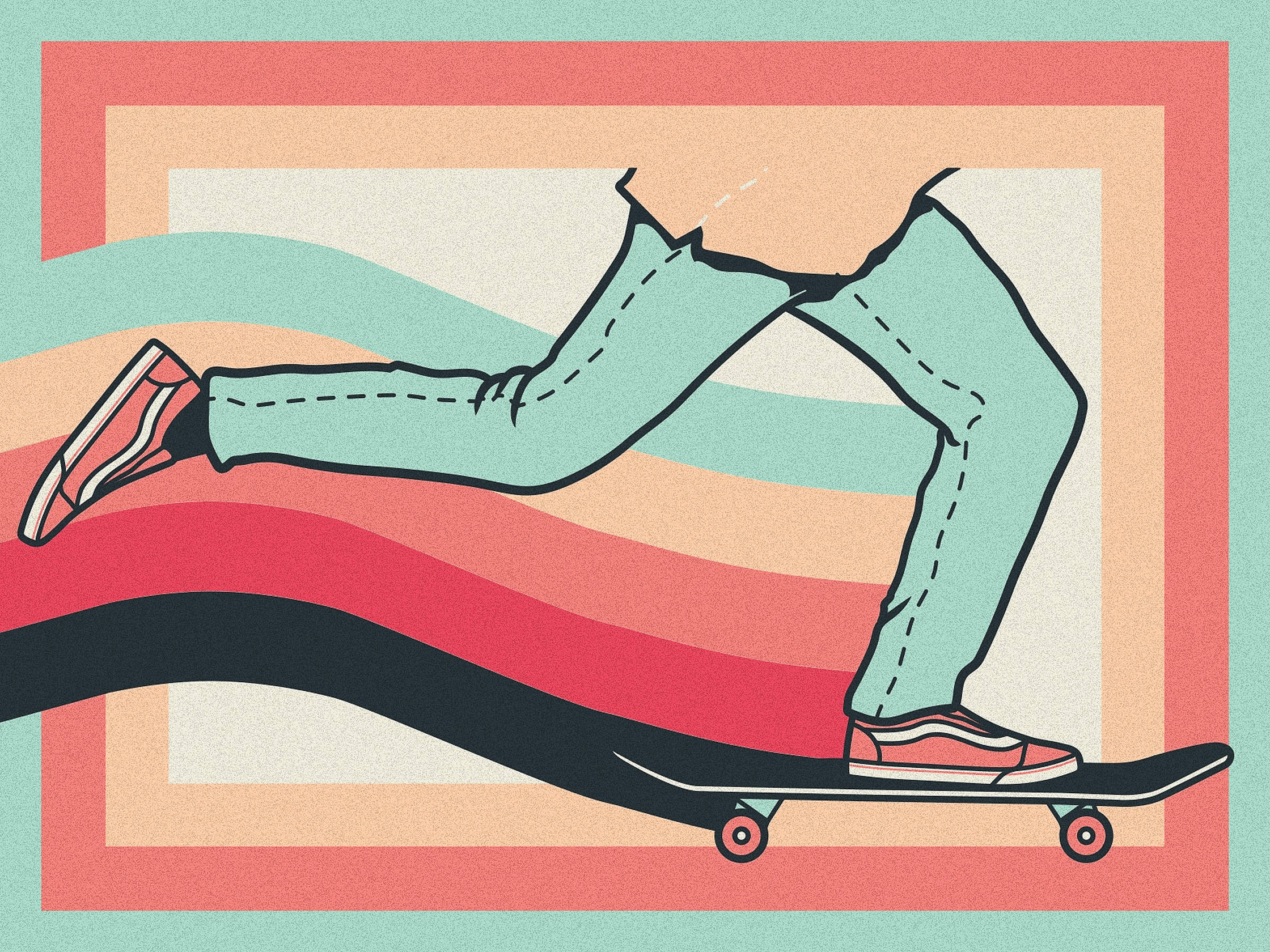 Skater Boy Aesthetic, rainbow trail, teal jeans, Full HD Desktop Wallpaper