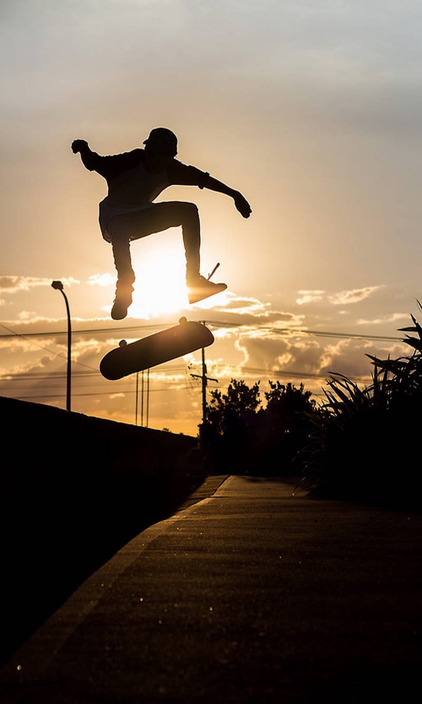Skater Boy Aesthetic, sunset, silhouette, Full HD Phone Wallpaper