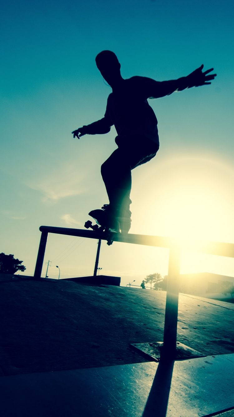 skateboarder, rail, sunset, HD Phone Wallpaper