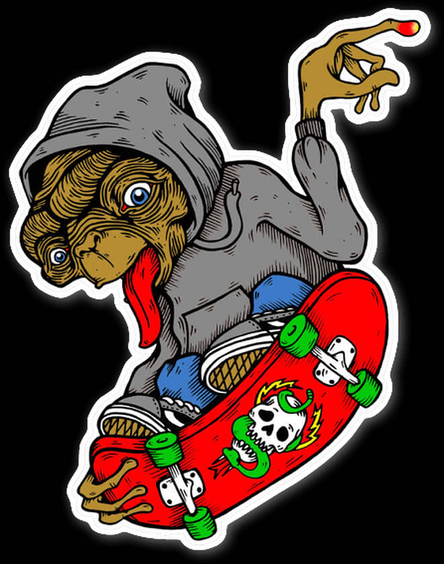 Alien Skater Boy Aesthetic, grey hoodie, red skateboard, HD Phone Wallpaper