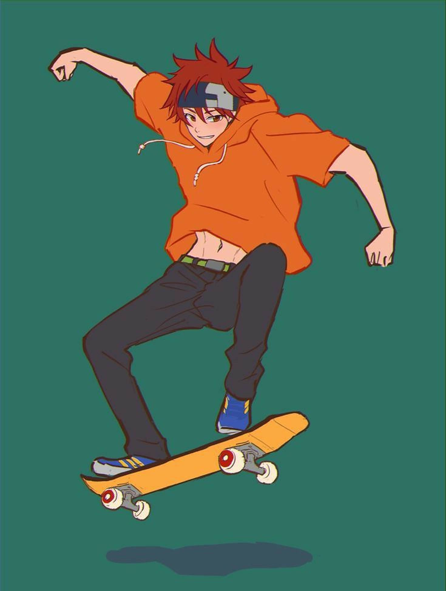 Skater Boy Aesthetic, red hair, orange hoodie, Full HD Phone Wallpaper