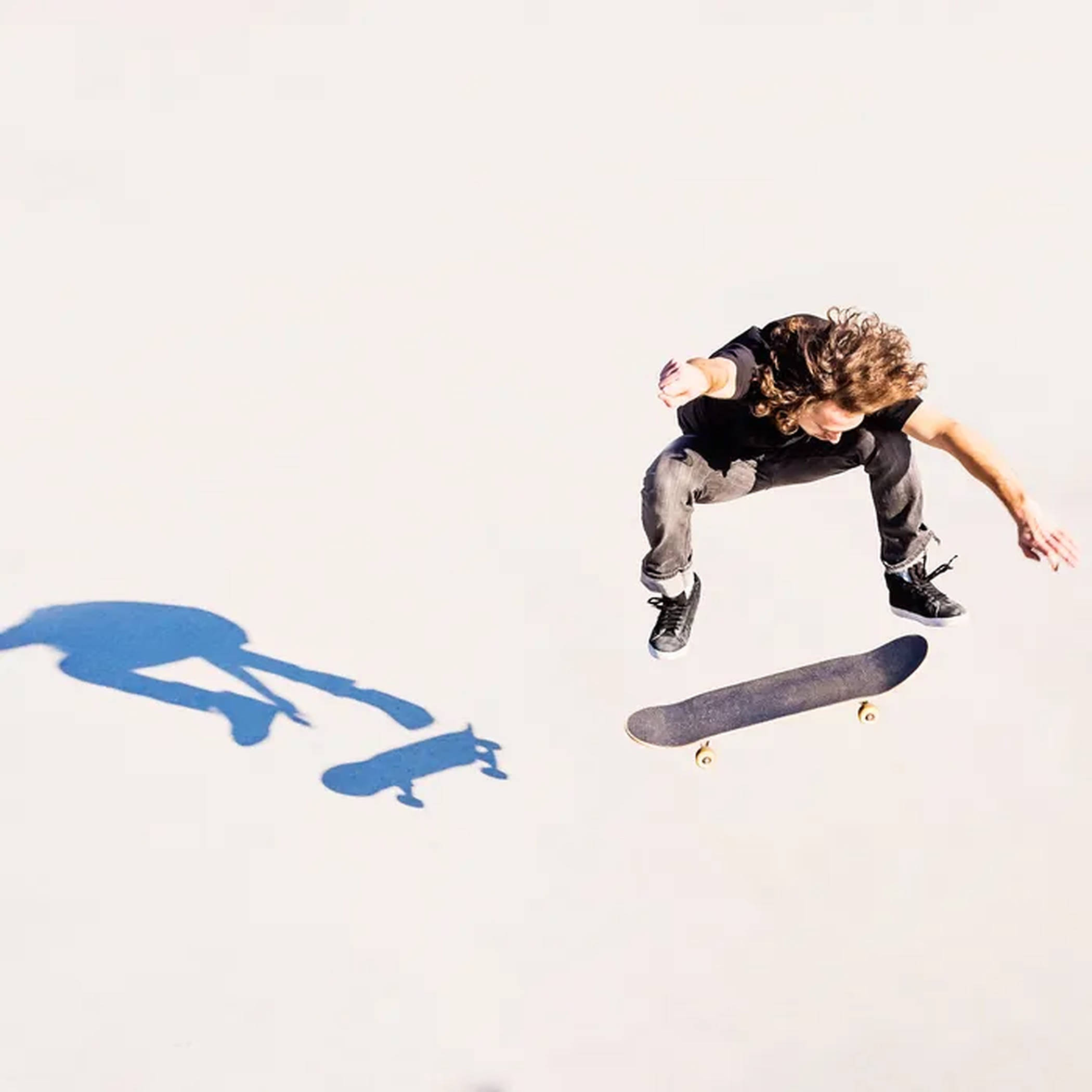 Aesthetic Skater Boy Shadow, skateboarder, mid-air performing a trick, Full HD Desktop Wallpaper