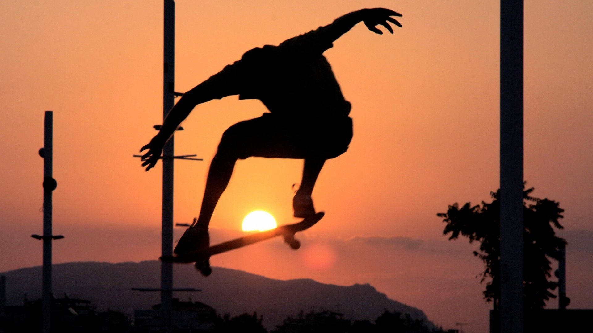 Skater Boy Aesthetic, sunset, orange sunset, Full HD Desktop Wallpaper