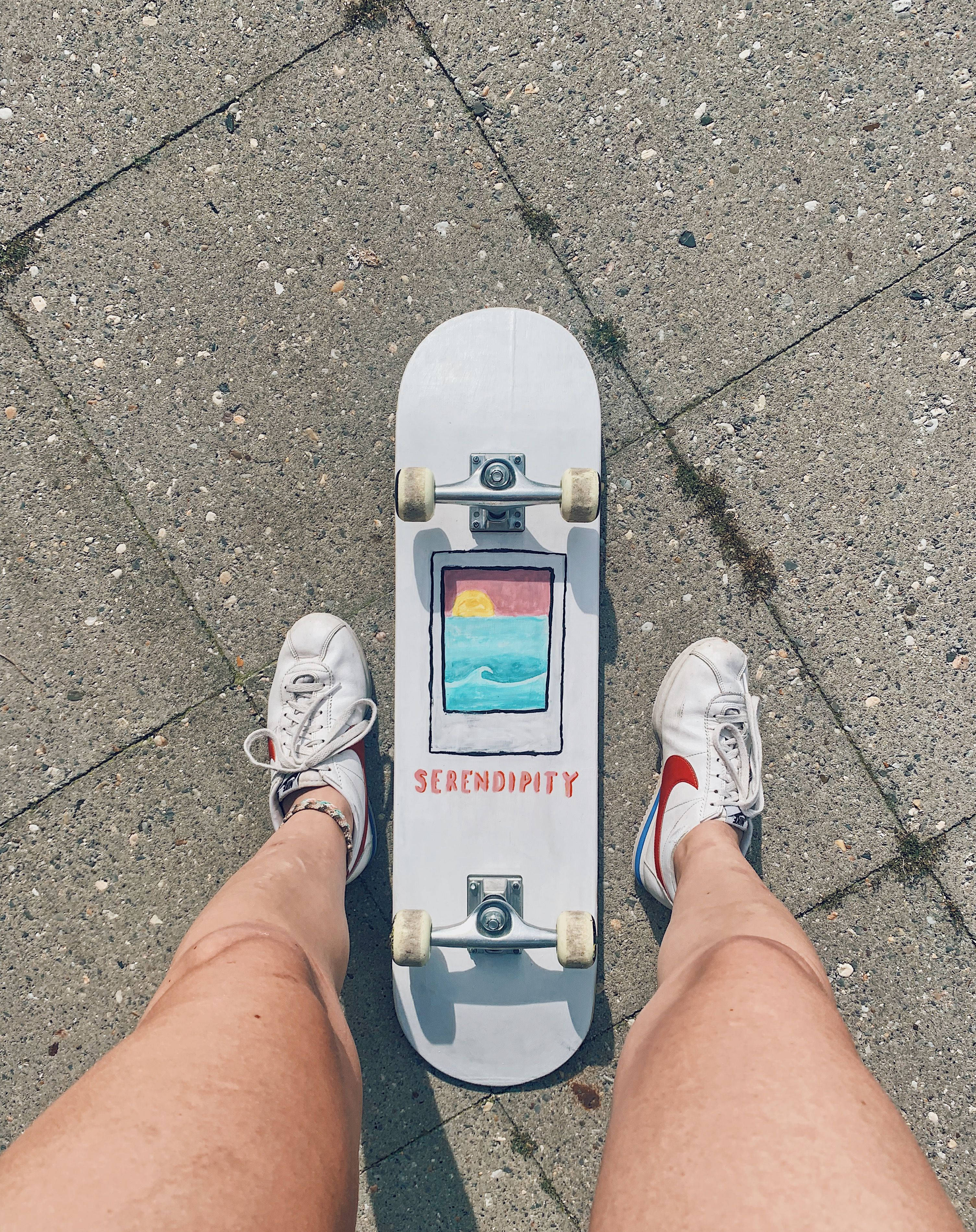 Skater Boy Aesthetic, white sneakers, skateboard, 2K Phone Wallpaper