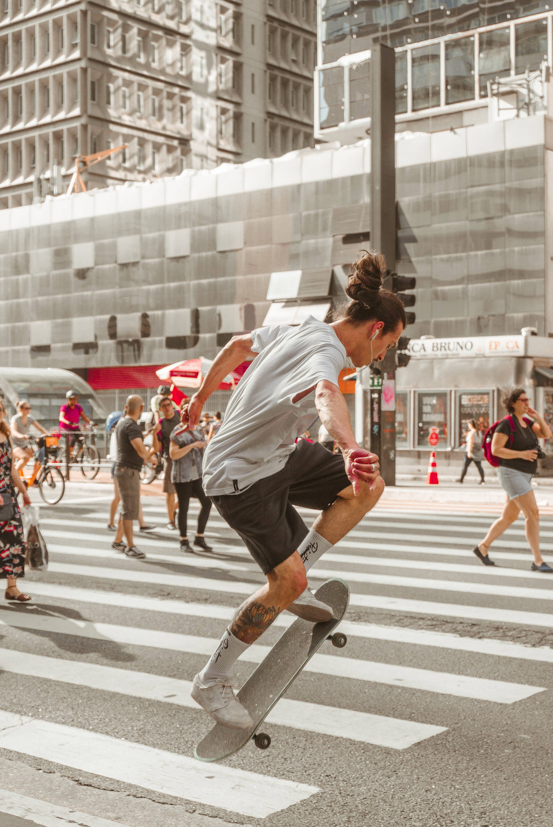 Skater Boy Street Style, skateboarder, mid-air performing a trick, 2K Phone Wallpaper