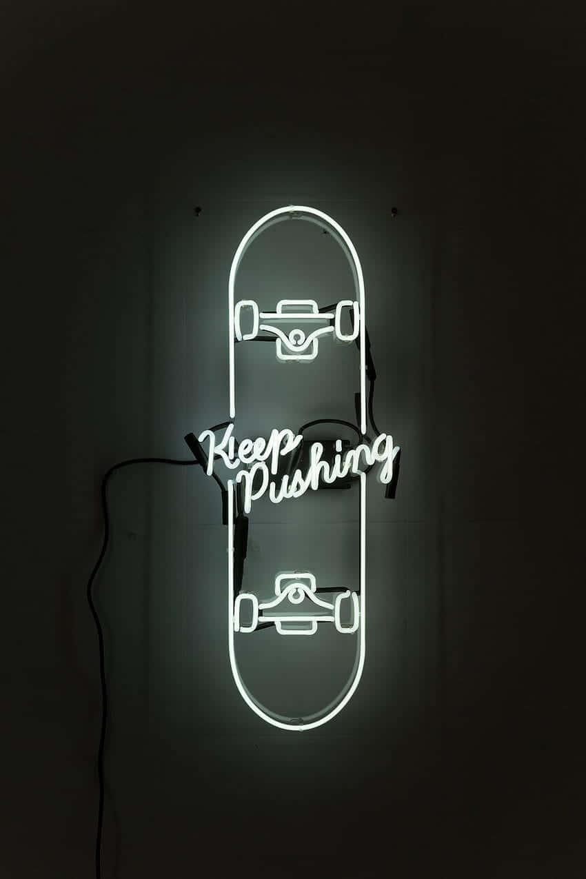 skater girl aesthetic, glowing white neon sign, skateboard, SD Phone Wallpaper
