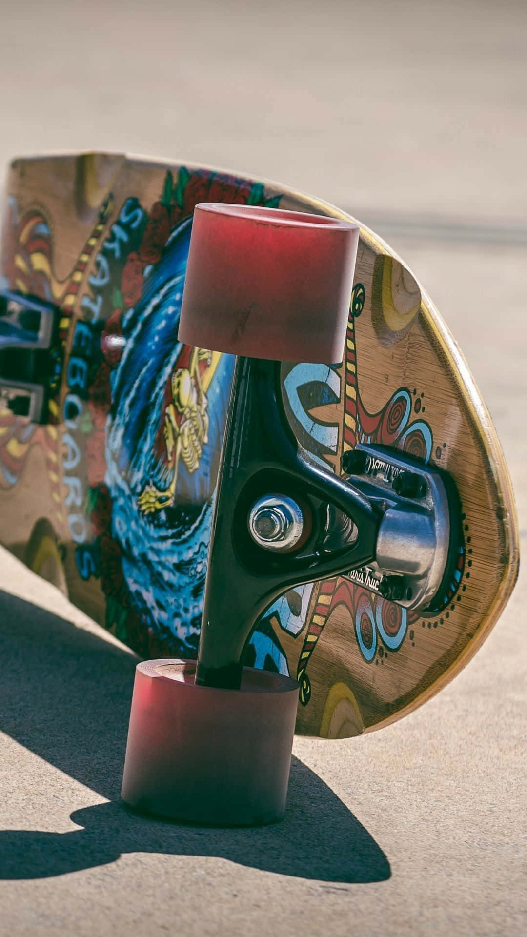 skater girl aesthetic, colorful skateboard, red wheels, Full HD Phone Wallpaper