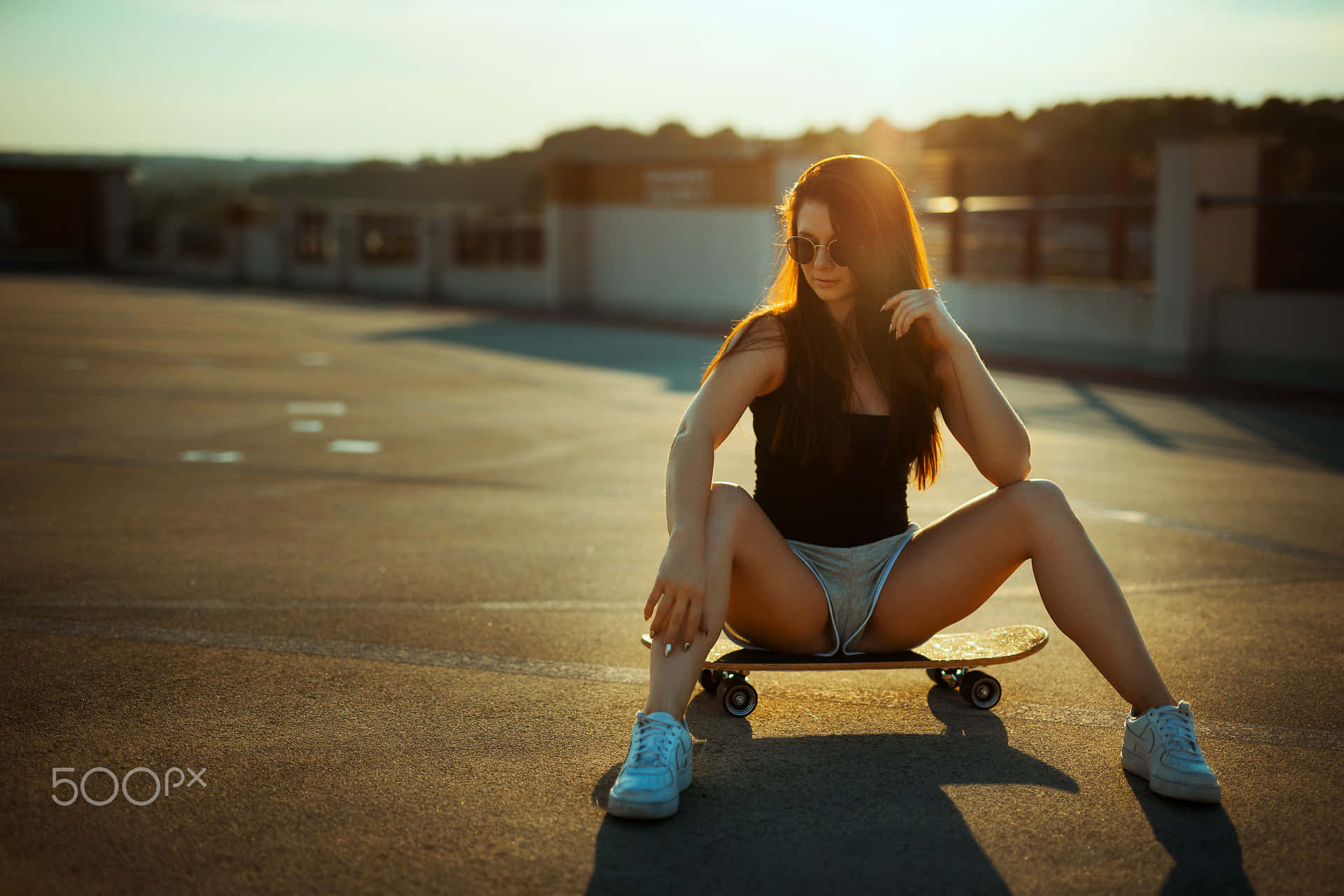 skateboard, sunlit rooftop, golden hour, Full HD Desktop Wallpaper