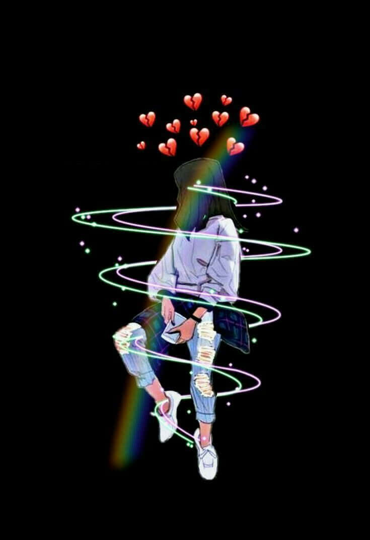 anime girl, broken hearts, glowing neon swirls, SD Phone Wallpaper