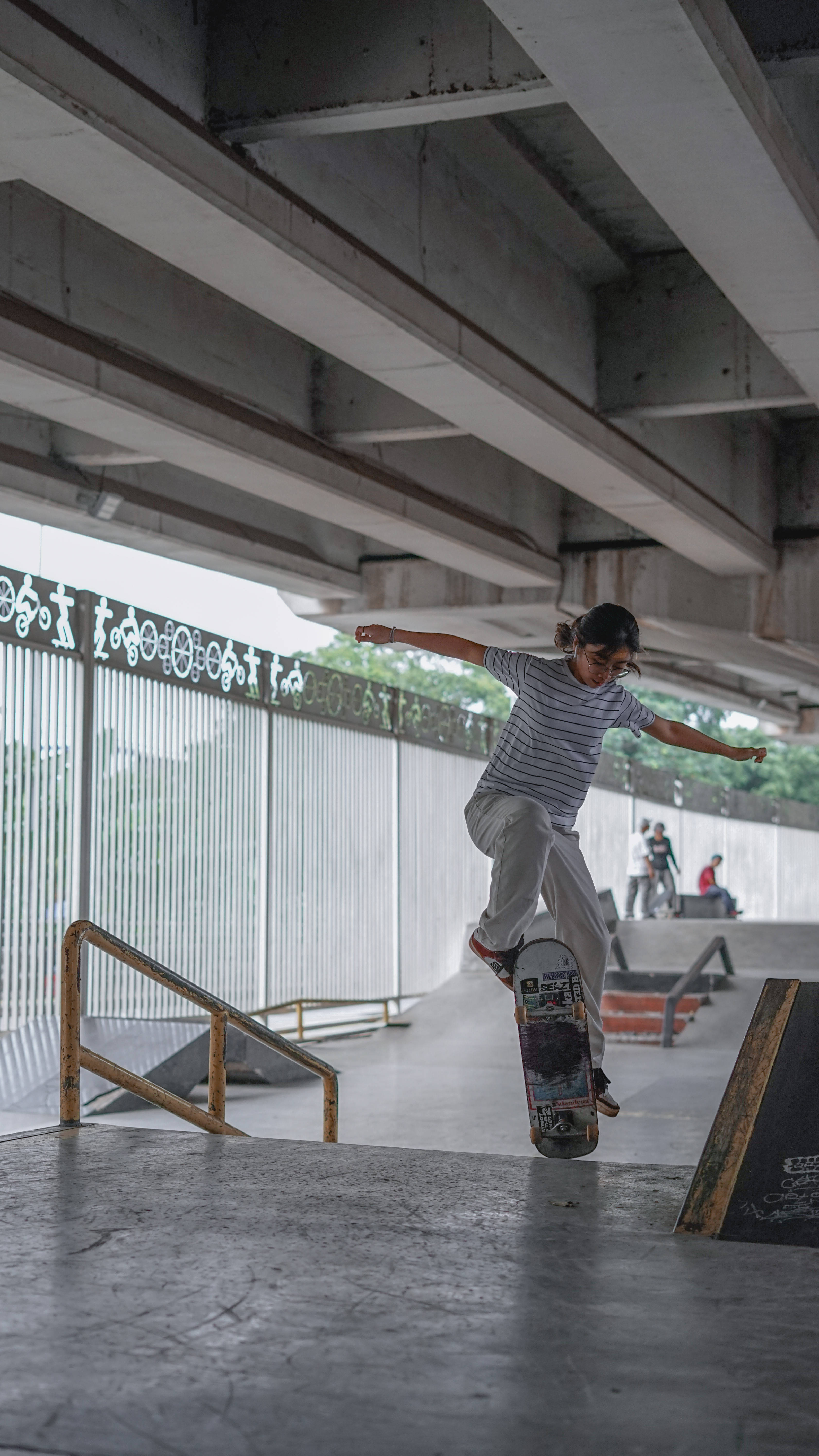 skateboarder, concrete overpass, graffiti walls, 5K Phone Wallpaper