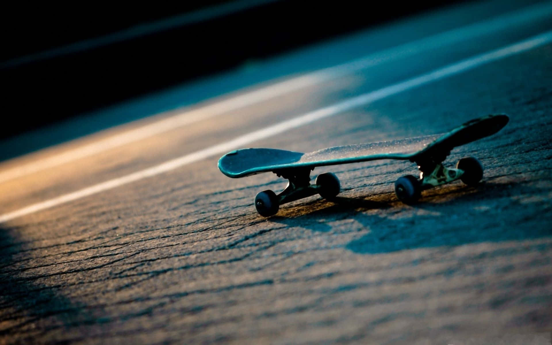 skateboard, asphalt road, golden light, Full HD Desktop Wallpaper