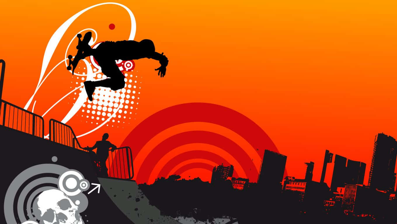 skateboarder, ramp, vibrant orange sunset, HD Desktop Wallpaper