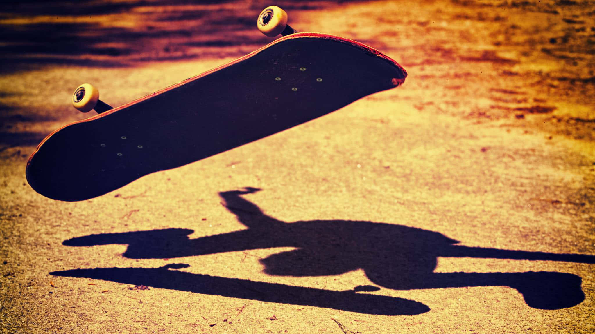 skateboard, mid-air, sunlit concrete, Full HD Desktop Wallpaper