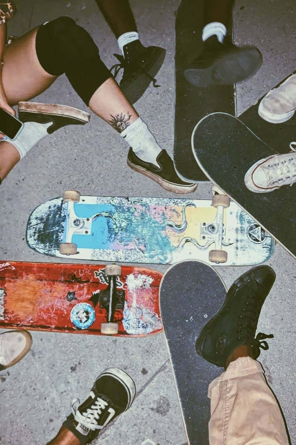 skater girl aesthetic, skateboarders' feet, boards, HD Phone Wallpaper