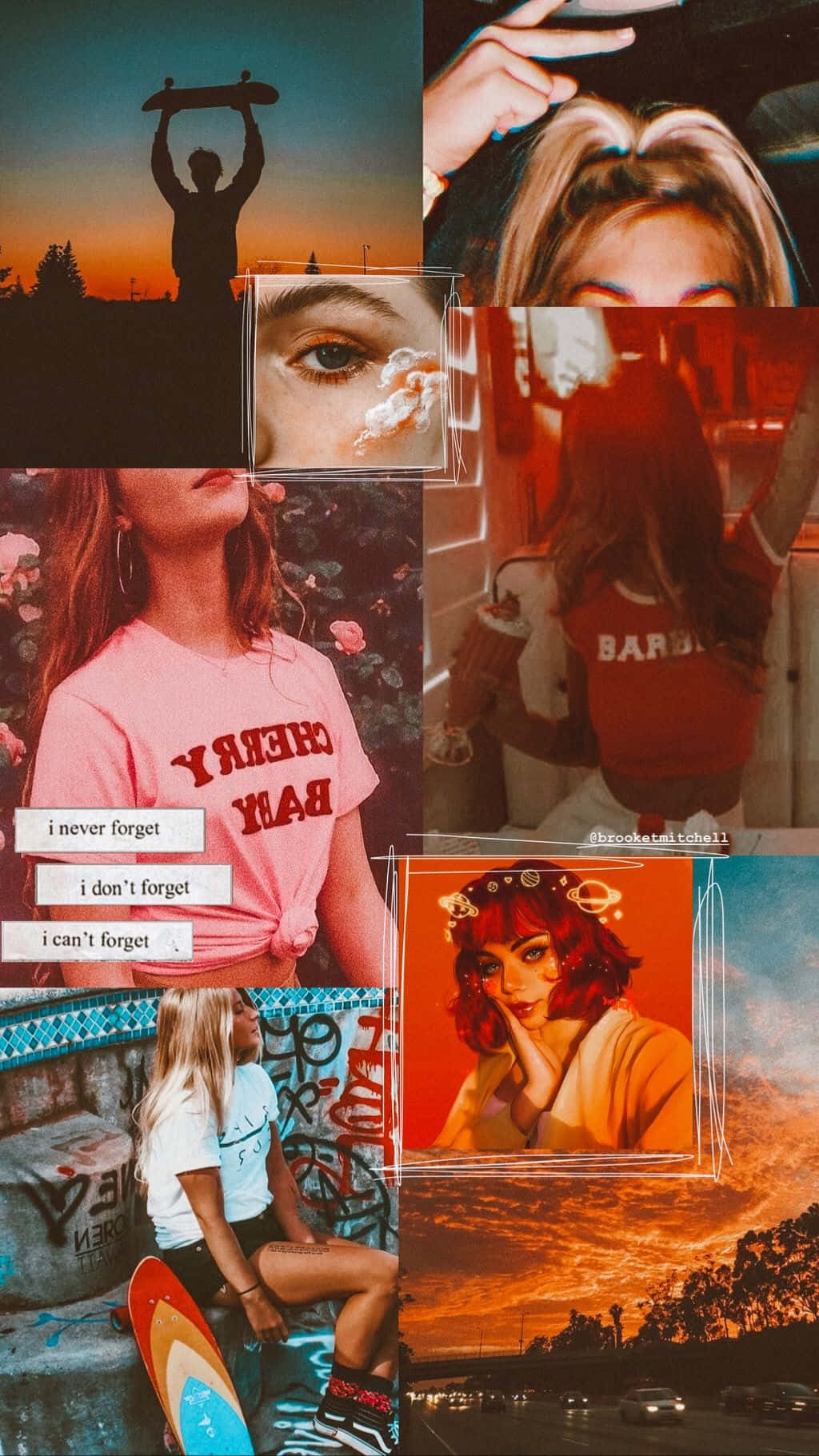 skater girl aesthetic, orange collage art, skateboarder, HD Phone Wallpaper