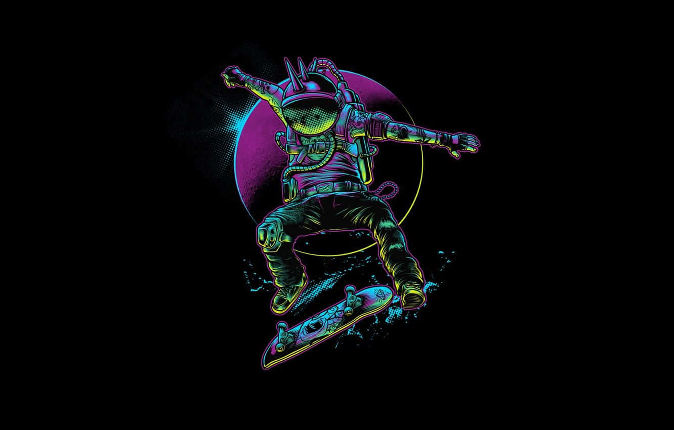 neon-drenched, astronaut, cosmic purple moon, HD Desktop Wallpaper