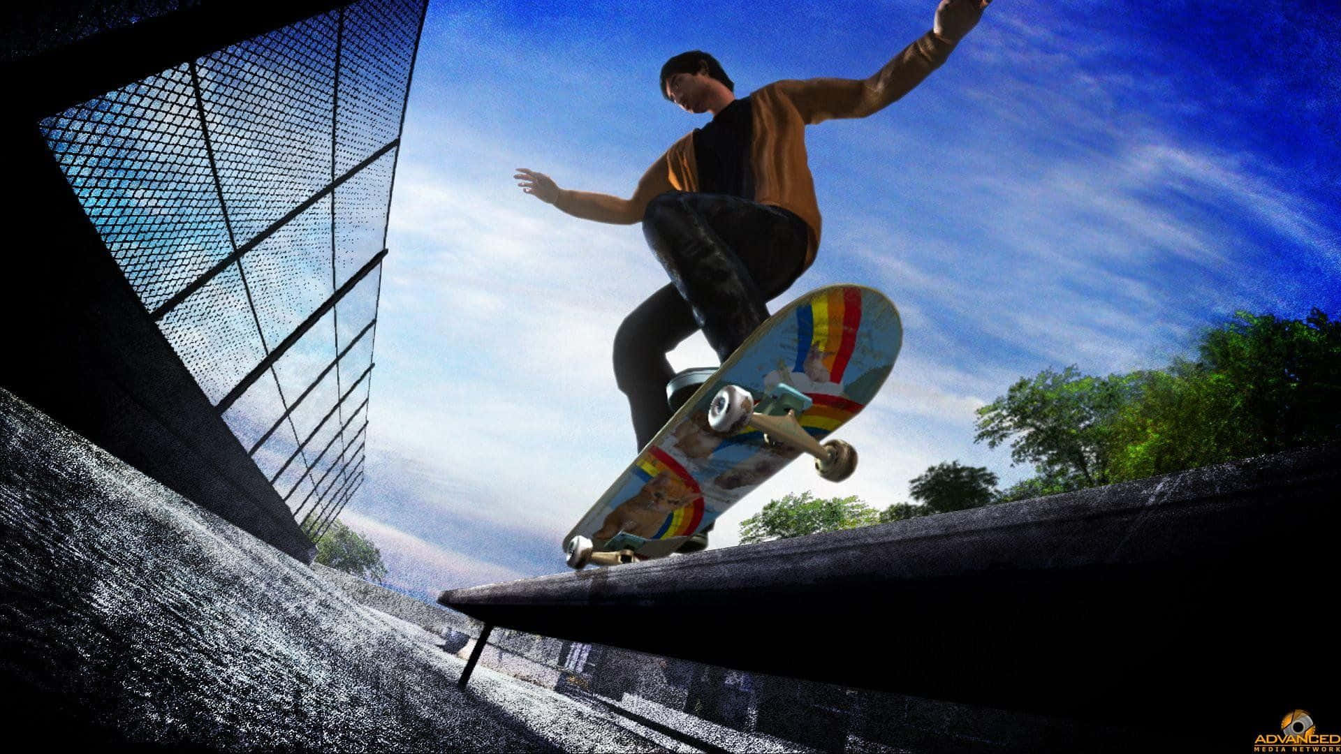 skateboarder, ramp, bright blue sky, Full HD Desktop Wallpaper
