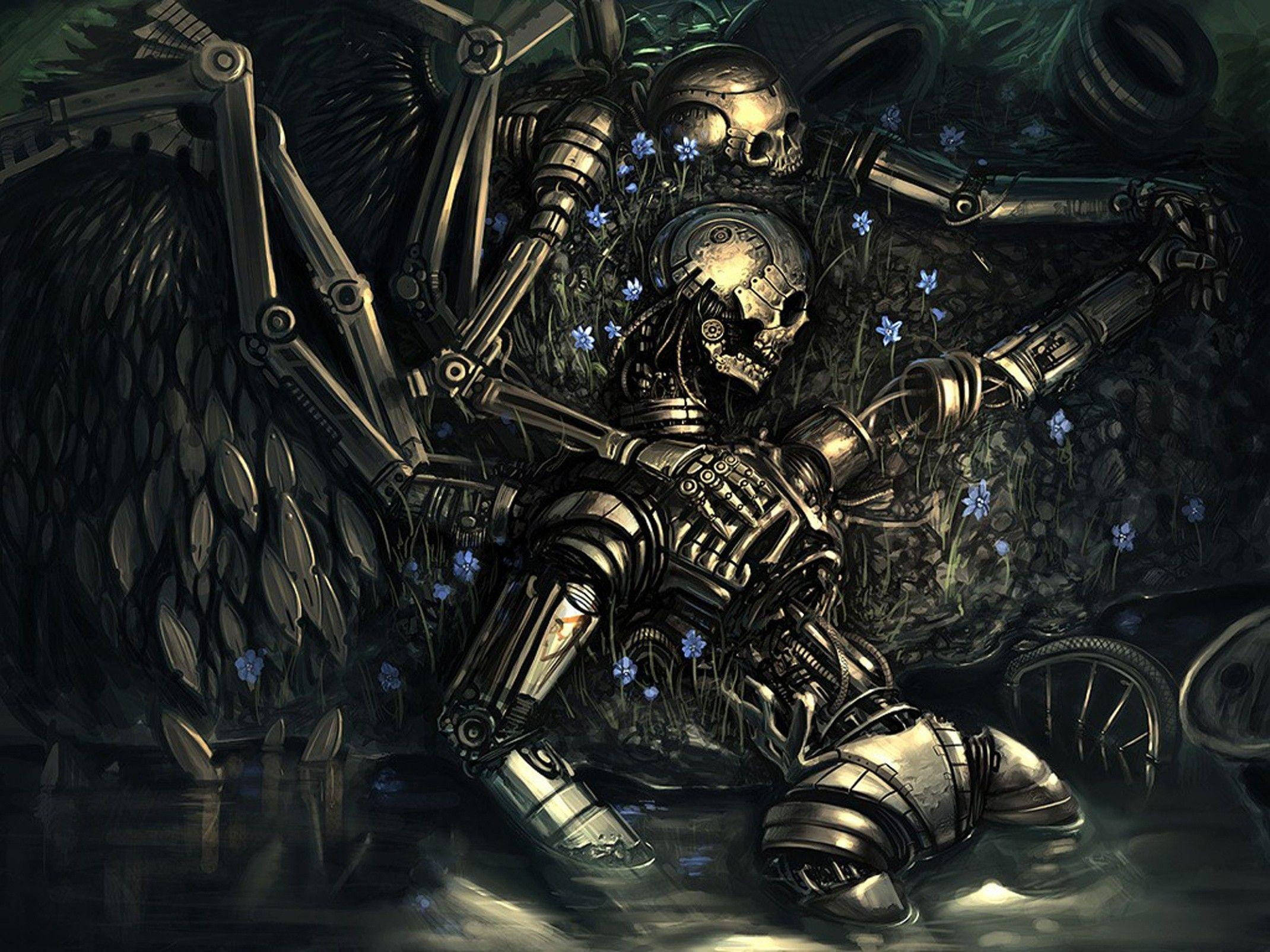 robotic skeleton, mechanical spider, skull head, Full HD Desktop Wallpaper