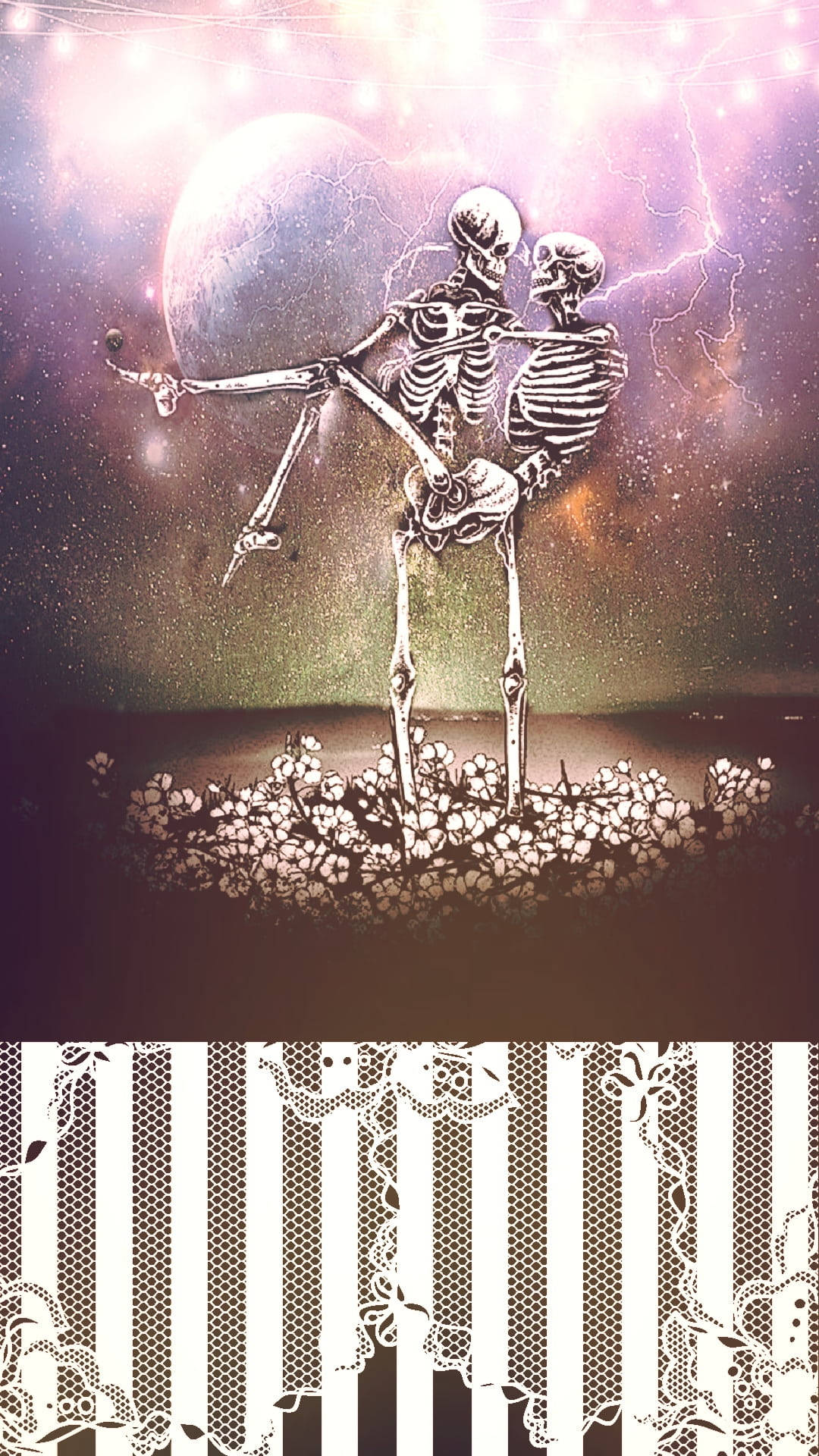 Skeleton Love, bridal carry, glowing moon, Full HD Phone Wallpaper