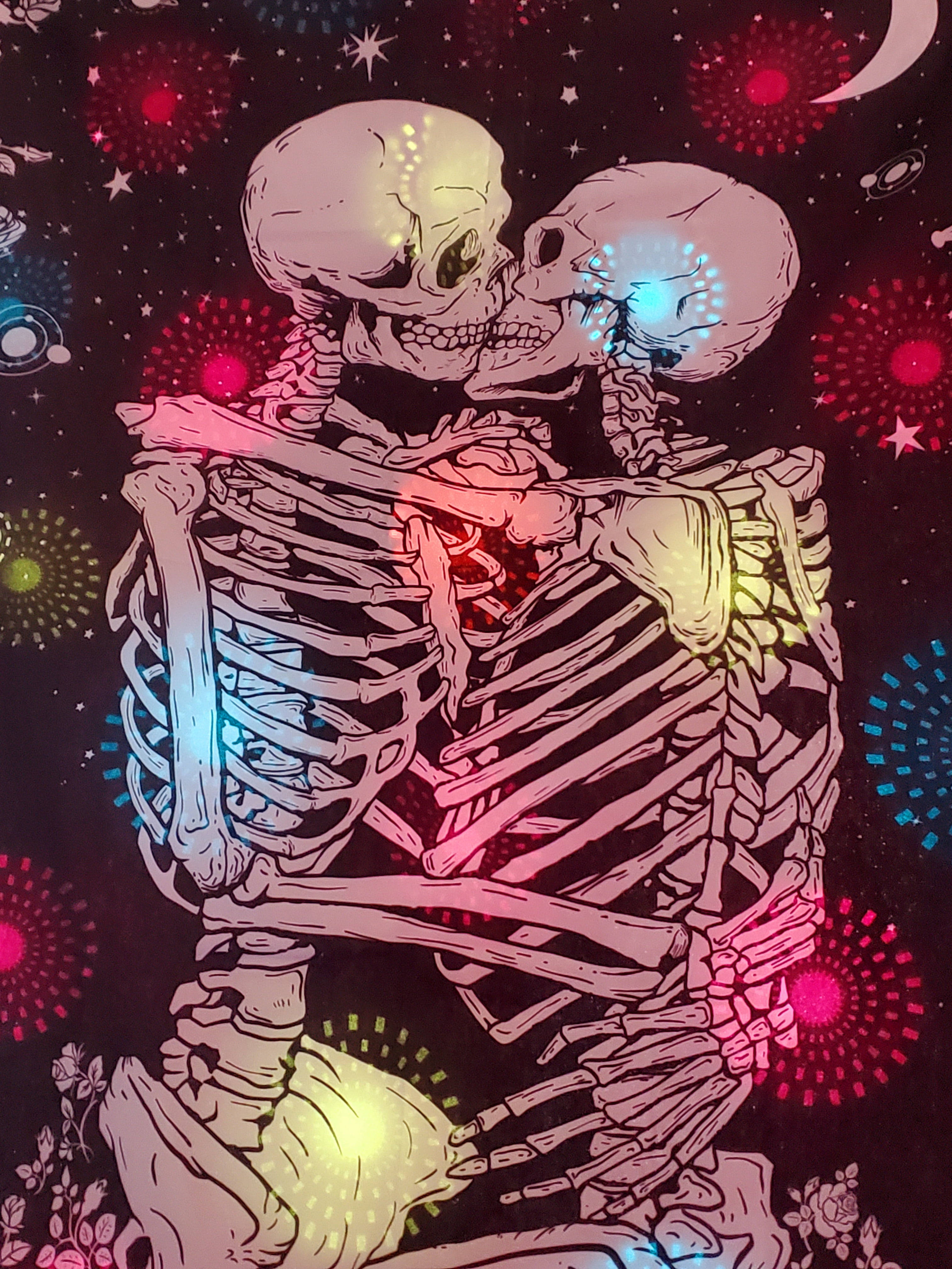 Skeleton Love, fireworks, starry cosmic sky, 4K Phone Wallpaper