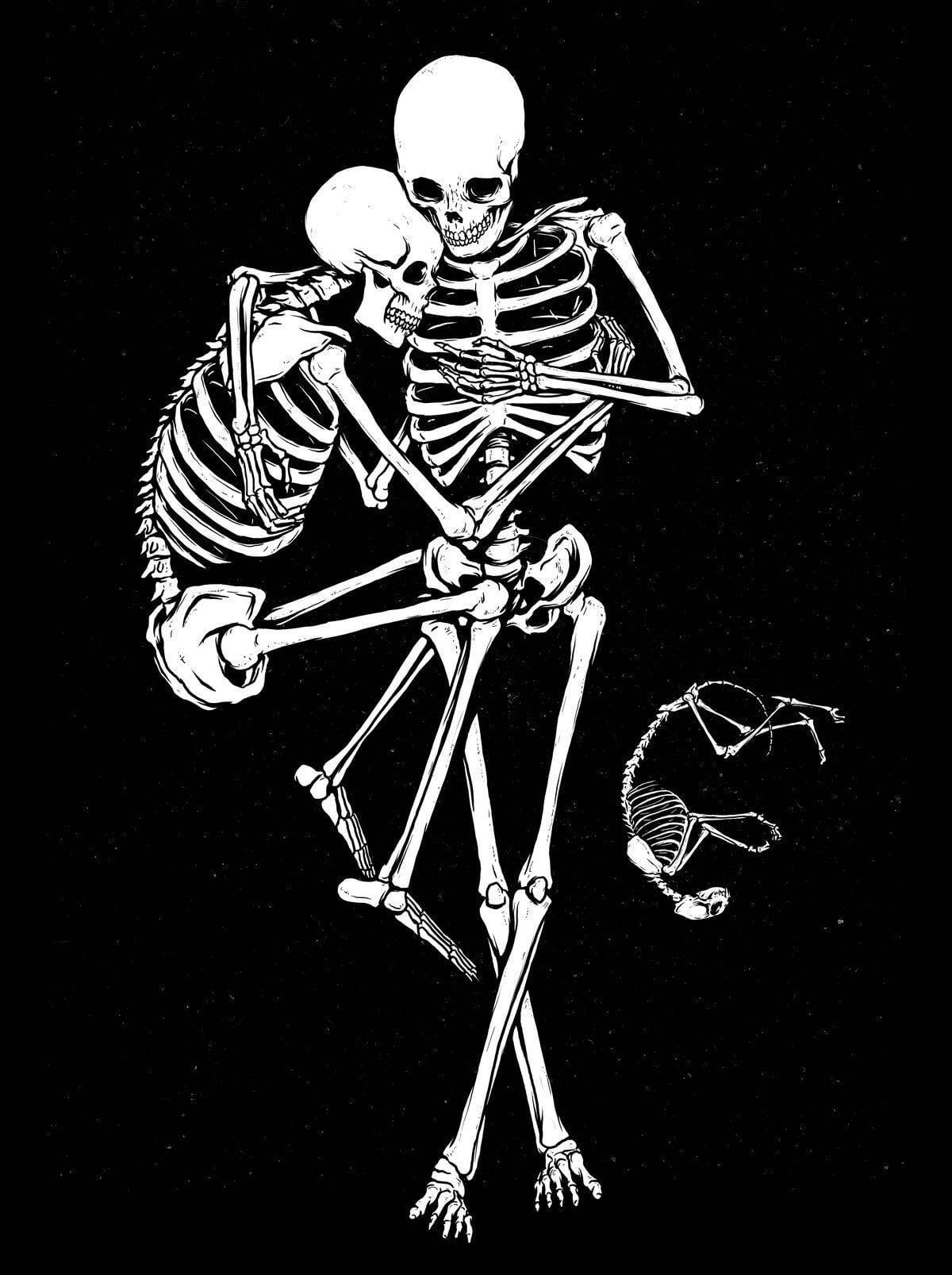 Skeleton Love, dog, starry black background, HD Phone Wallpaper