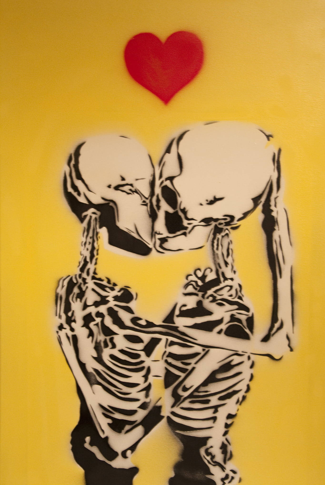 Skeleton Love, kissing, red heart, Full HD Phone Wallpaper