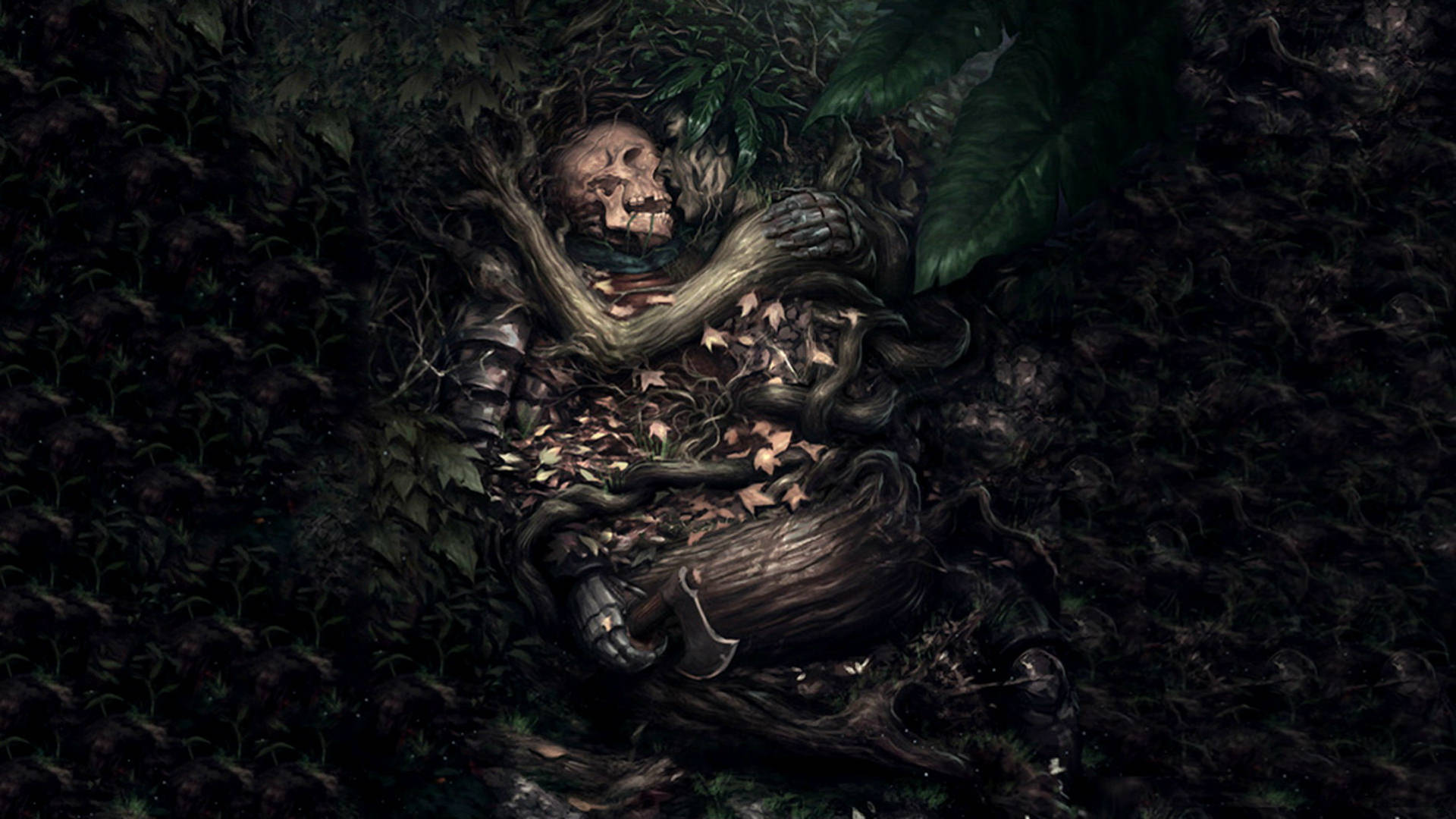 Skeleton Love, wooden woman, decaying knight's skeleton, Full HD Desktop Wallpaper