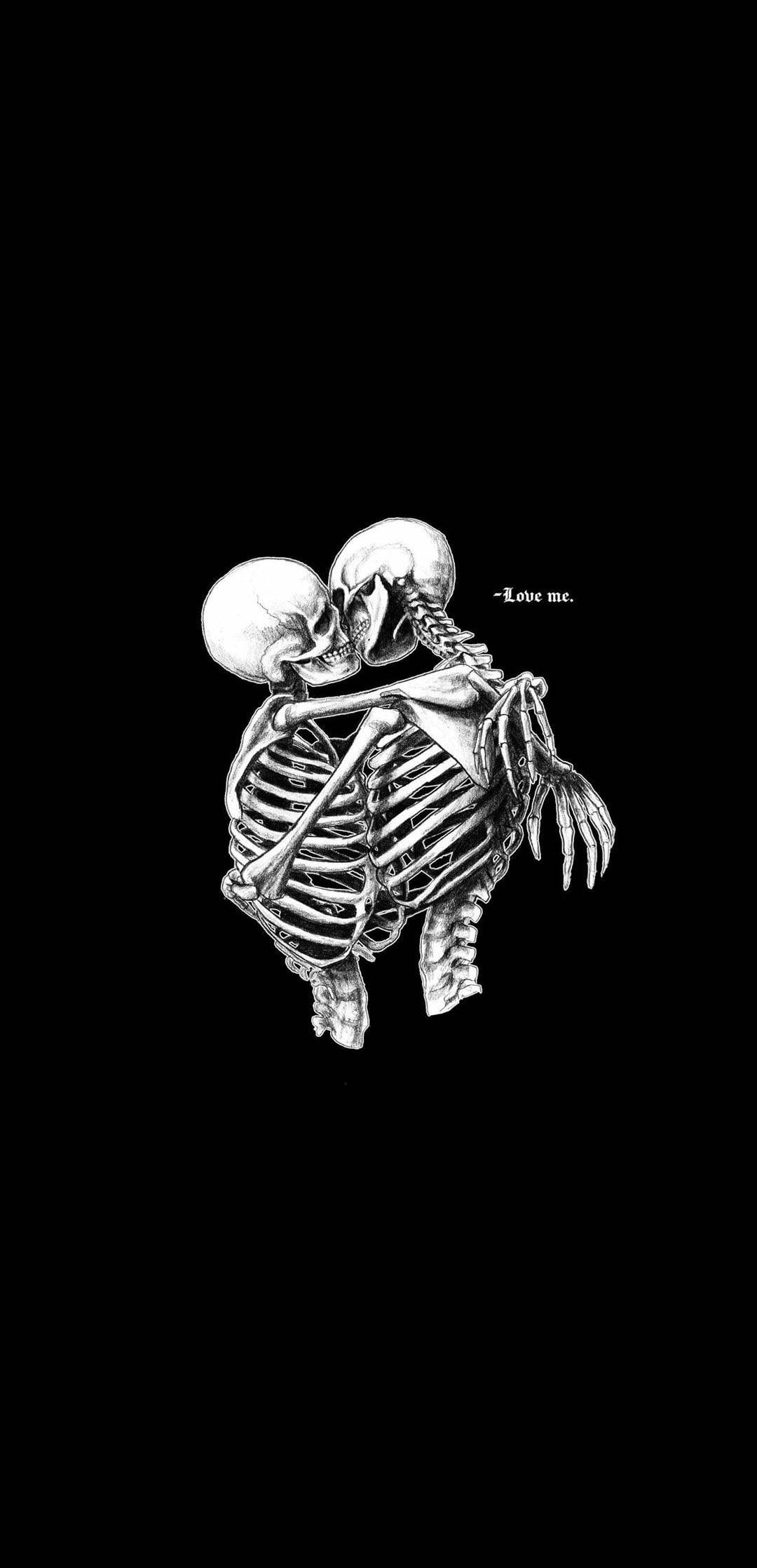 Skeleton Love, kissing, two skeletons, Full HD Phone Wallpaper