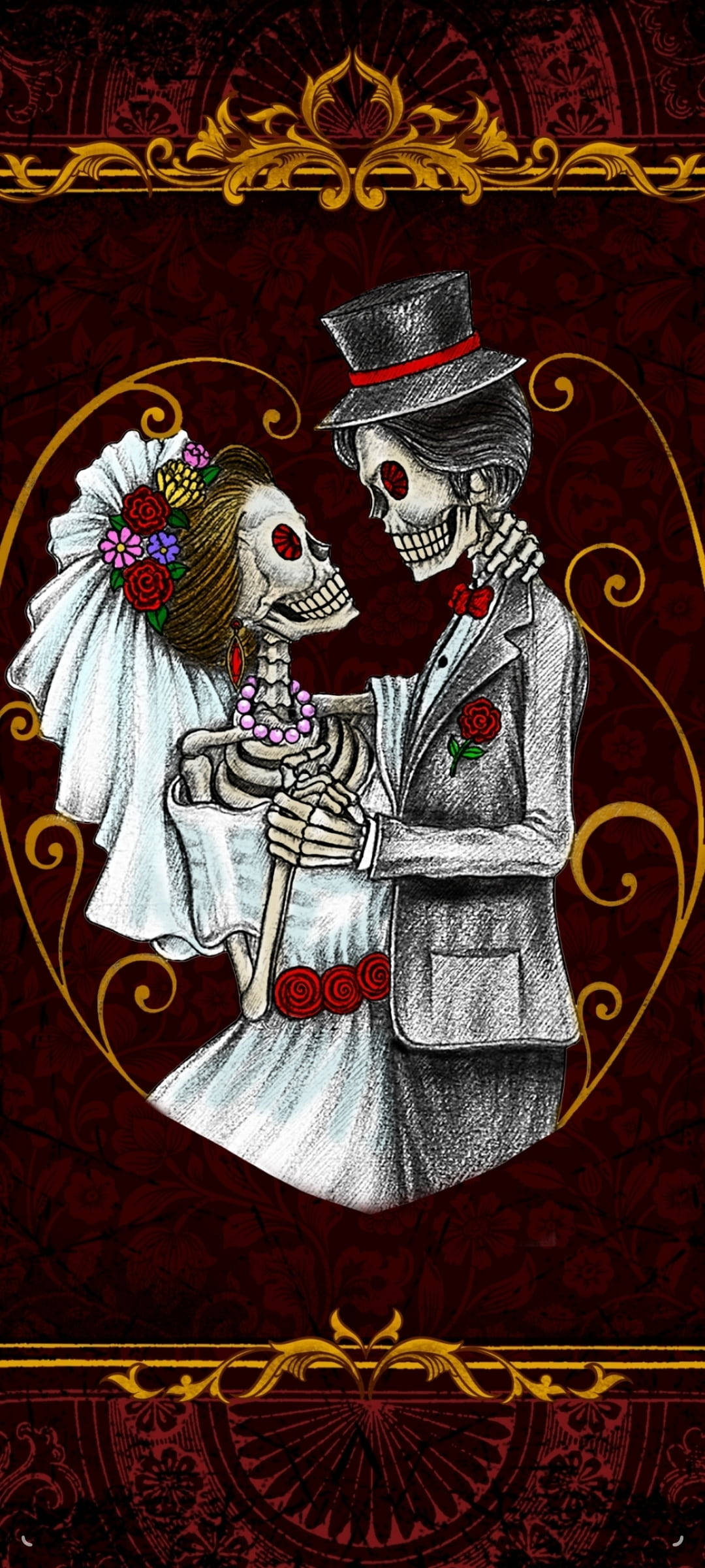 Skeleton Love, wedding attire, romantic illustration, Full HD Phone Wallpaper