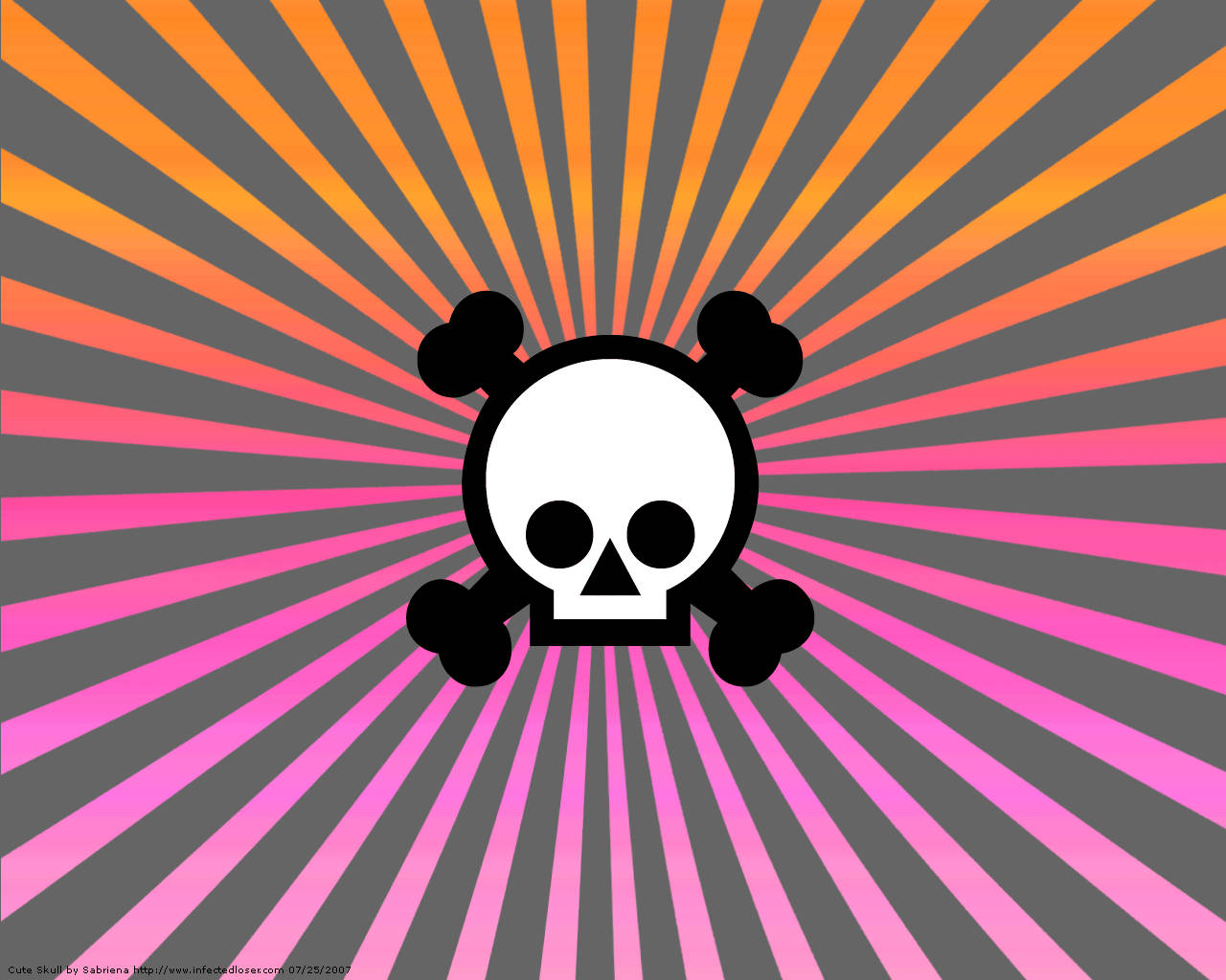 Cute Skeleton, black skull and crossbones, orange pink, HD Desktop Wallpaper